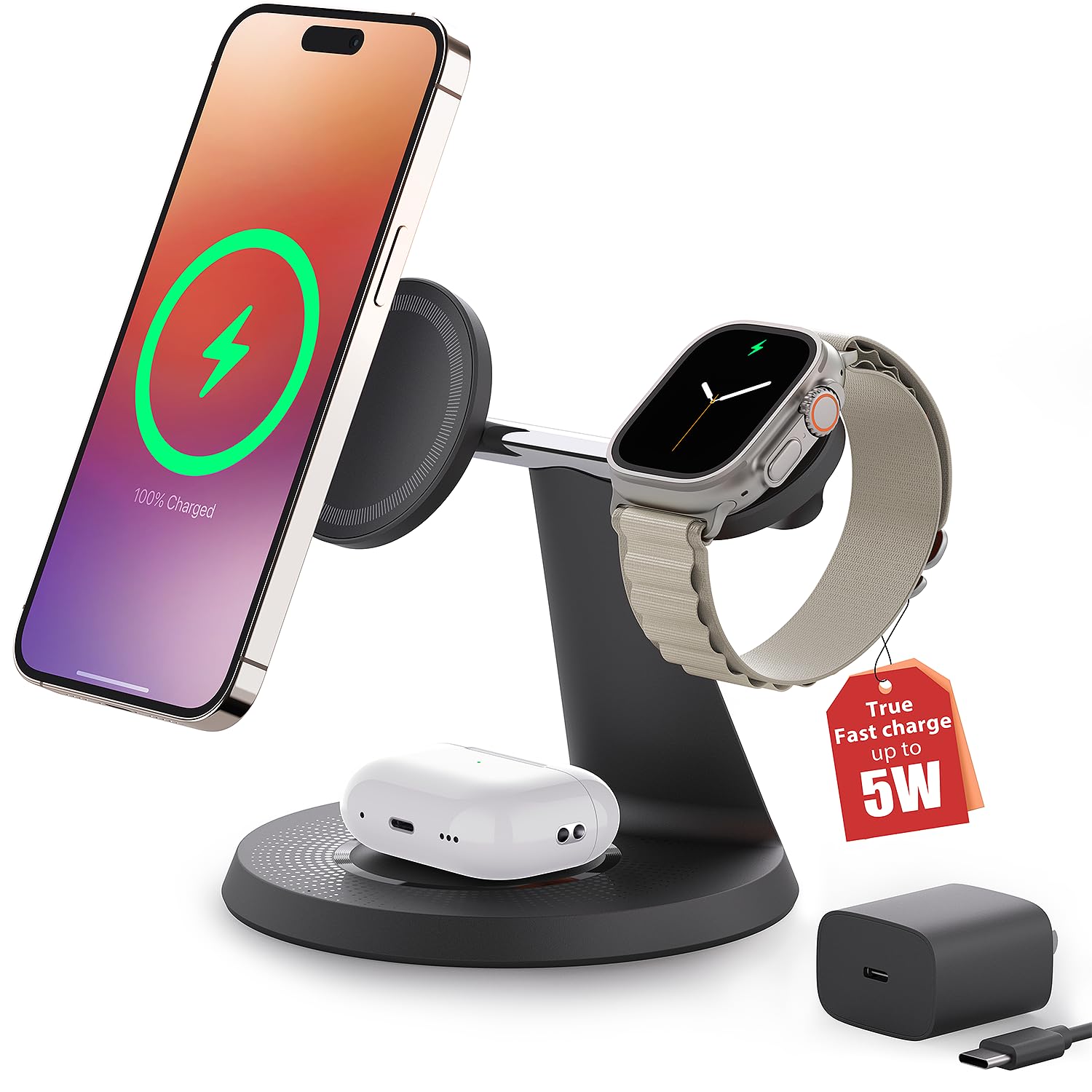 Estación de Carga Inalámbrica 3 en 1 con MagSafe para iPhone 12-16 iWatch y AirPods