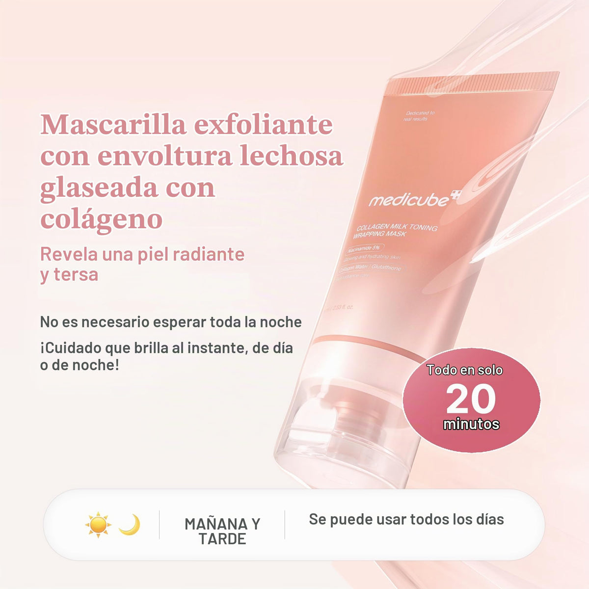 Medicube Wrapping Mask Collagen Glazed Milky Glow Daytime Peel Off Mask | Quick and Easy Care with Glutathione, Niacinamide for Plumped, Hydrated & Smooth Skin | Korean Skin Care, 2.53 Fl.oz