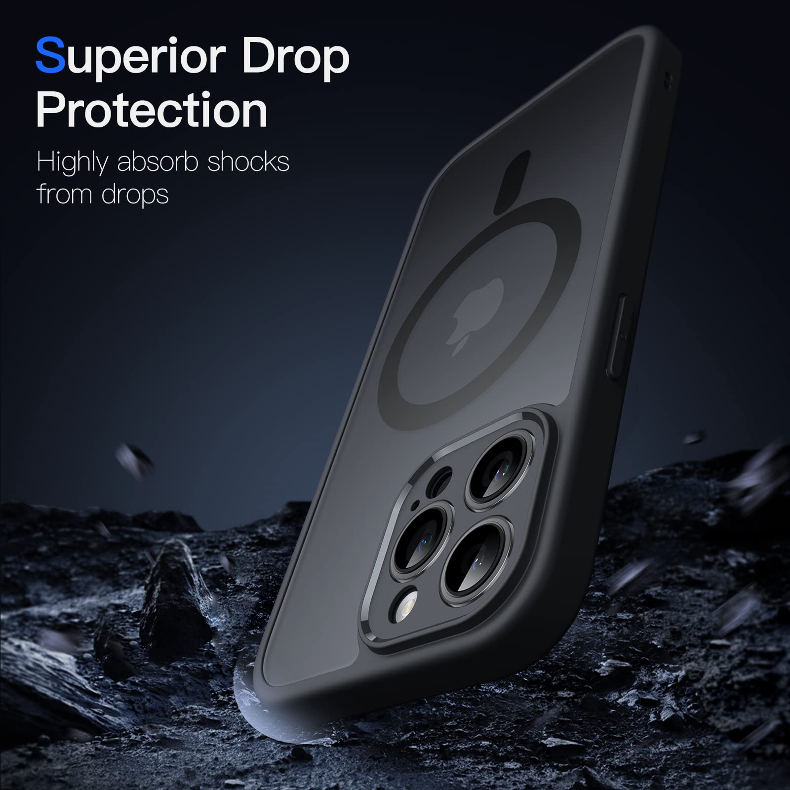 JETech Funda Magnética para iPhone 13 Pro 6.1 Pulgadas Compatible con MagSafe, Carcasa Translúcida Mate Trasera Fina Antigolpes de Protección Lente Cámara Completa (Negro)