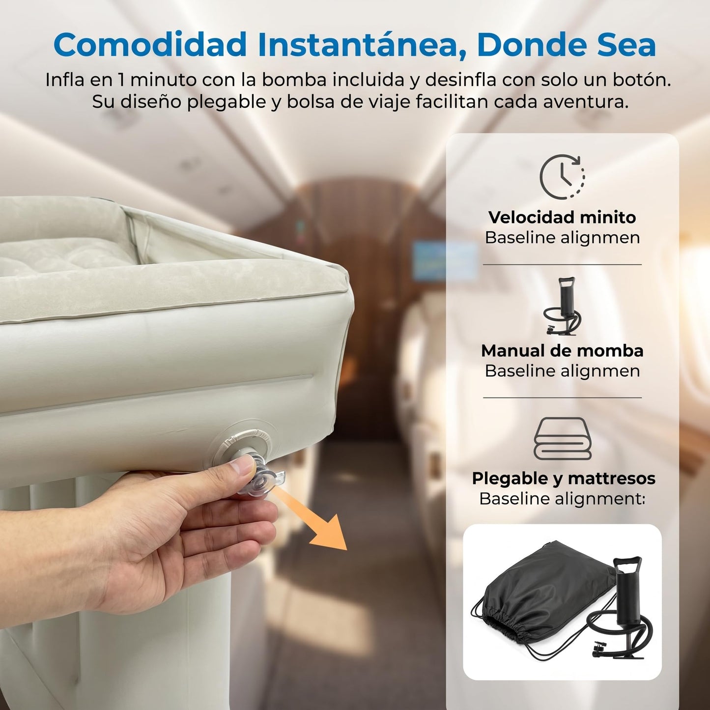 YISHEN Cama Inflable de Viaje para Niños, Cama Portátil para Bebés con Laterales de Seguridad, Ligera y Compacta, Ideal para Viajes en Avión, Incluye Bomba Manual y Bolsa de Almacenamiento