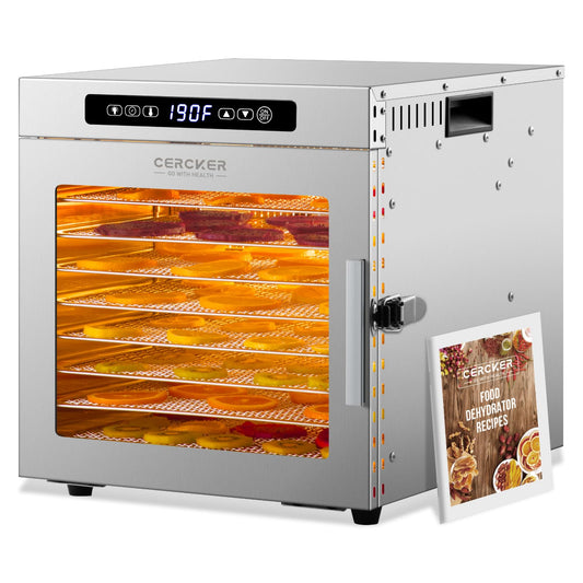 Máquina deshidratadora de alimentos, 9 bandejas de acero inoxidable, deshidratador de frutas de 1000 W, secador de carne de 7.7 pies cuadrados para ceca, control de temperatura de 190 ºF, máquina