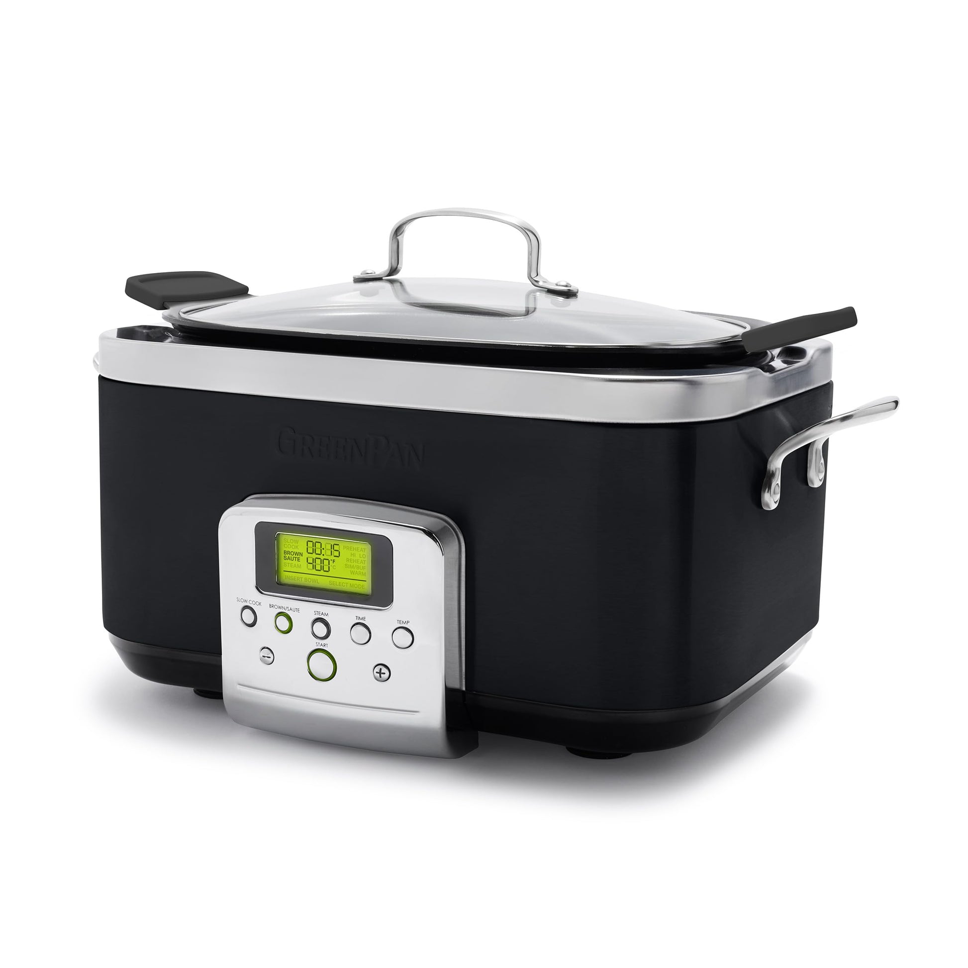 GreenPan Elite 8 en 1 - Olla de cocción lenta eléctrica programable de 6 cuartos de galón, tapa apta para lavaplatos y rejilla extraíble, sin PFAS de cerámica saludable, antiadherente, Sear, saltar