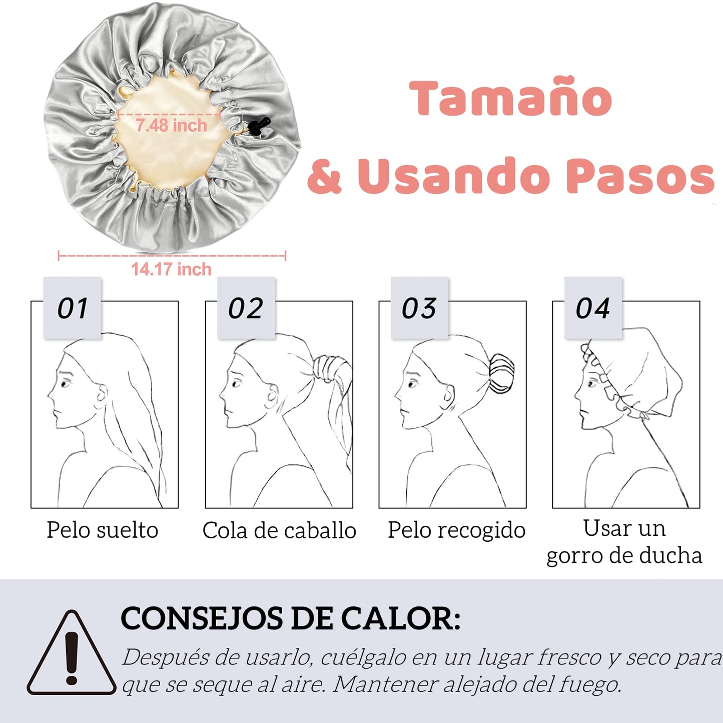 Gorro de Seda para Dormir Ajustable 3 Piezas, Gorro para Dormir Cabello Rizado Reutilizable y Cómodo, Gorro de Satin para Cabello Rizado para Dormir, Bañarse & Cocinando