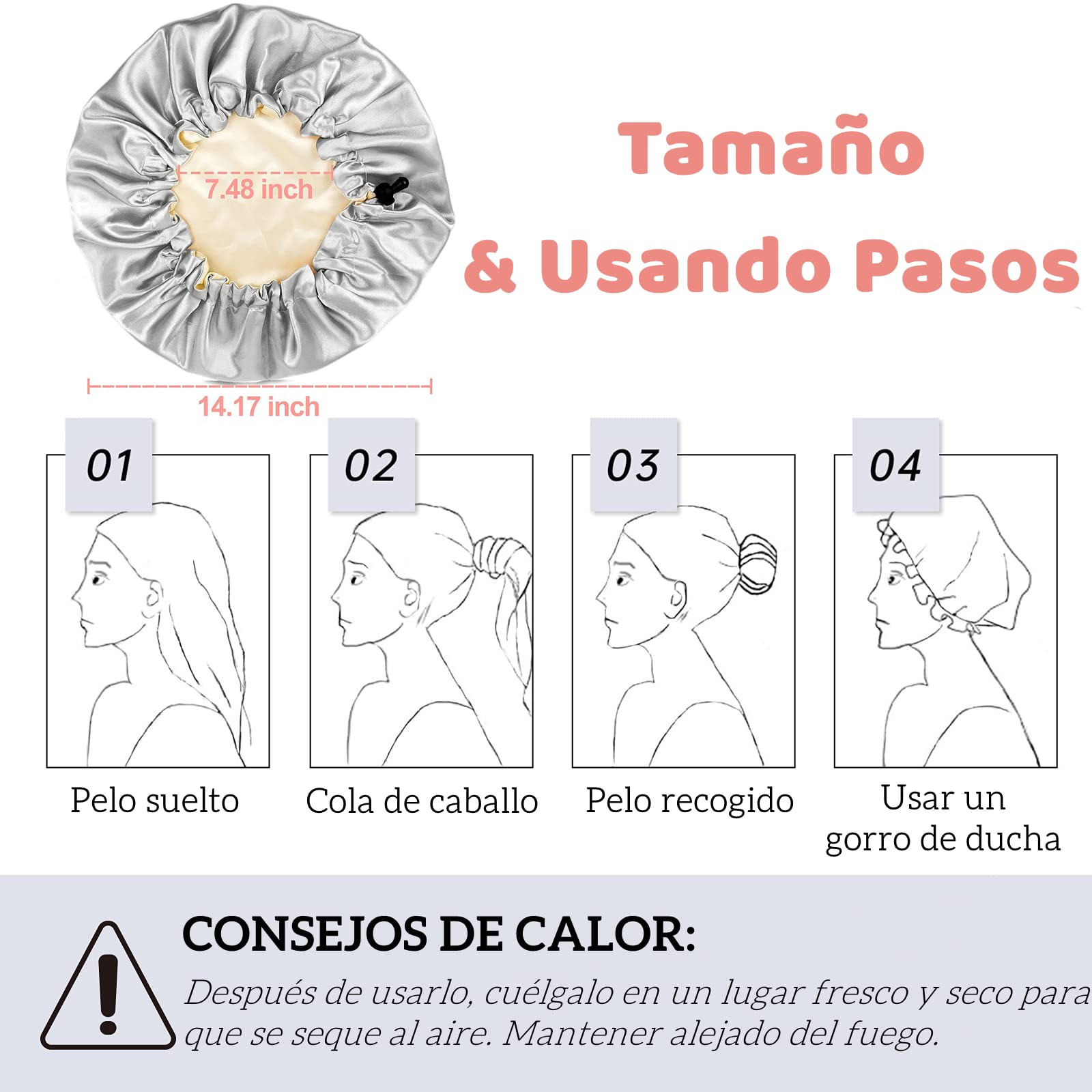 Gorro de Seda para Dormir Ajustable 3 Piezas, Gorro para Dormir Cabello Rizado Reutilizable y Cómodo, Gorro de Satin para Cabello Rizado para Dormir, Bañarse & Cocinando