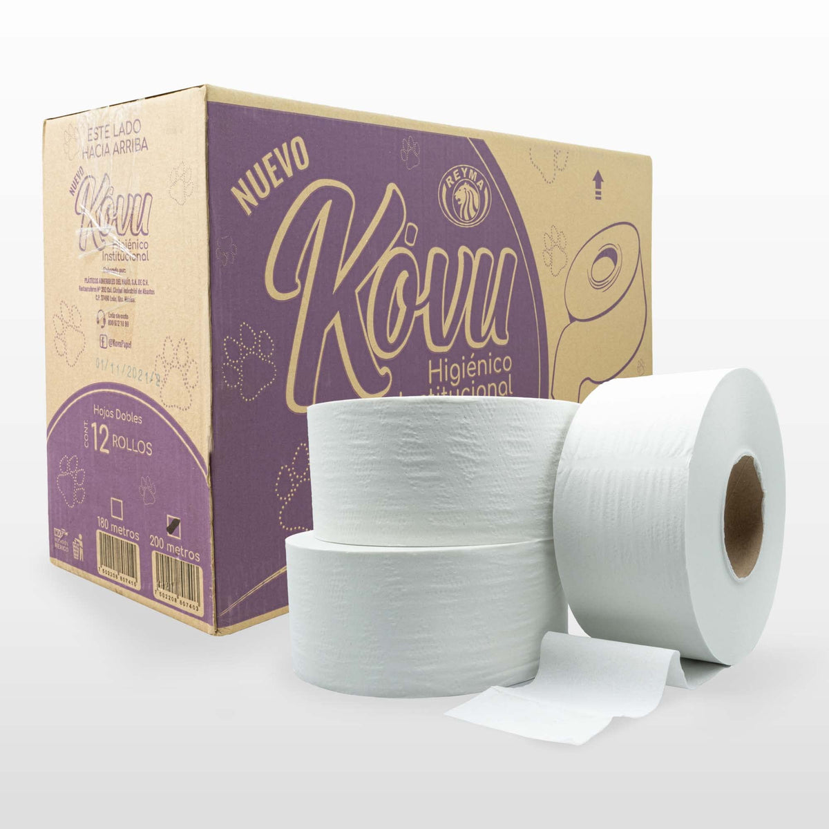 Papel Higiénico Industrial Kovu Reyma Blanco Rollo Largo 12 Piezas