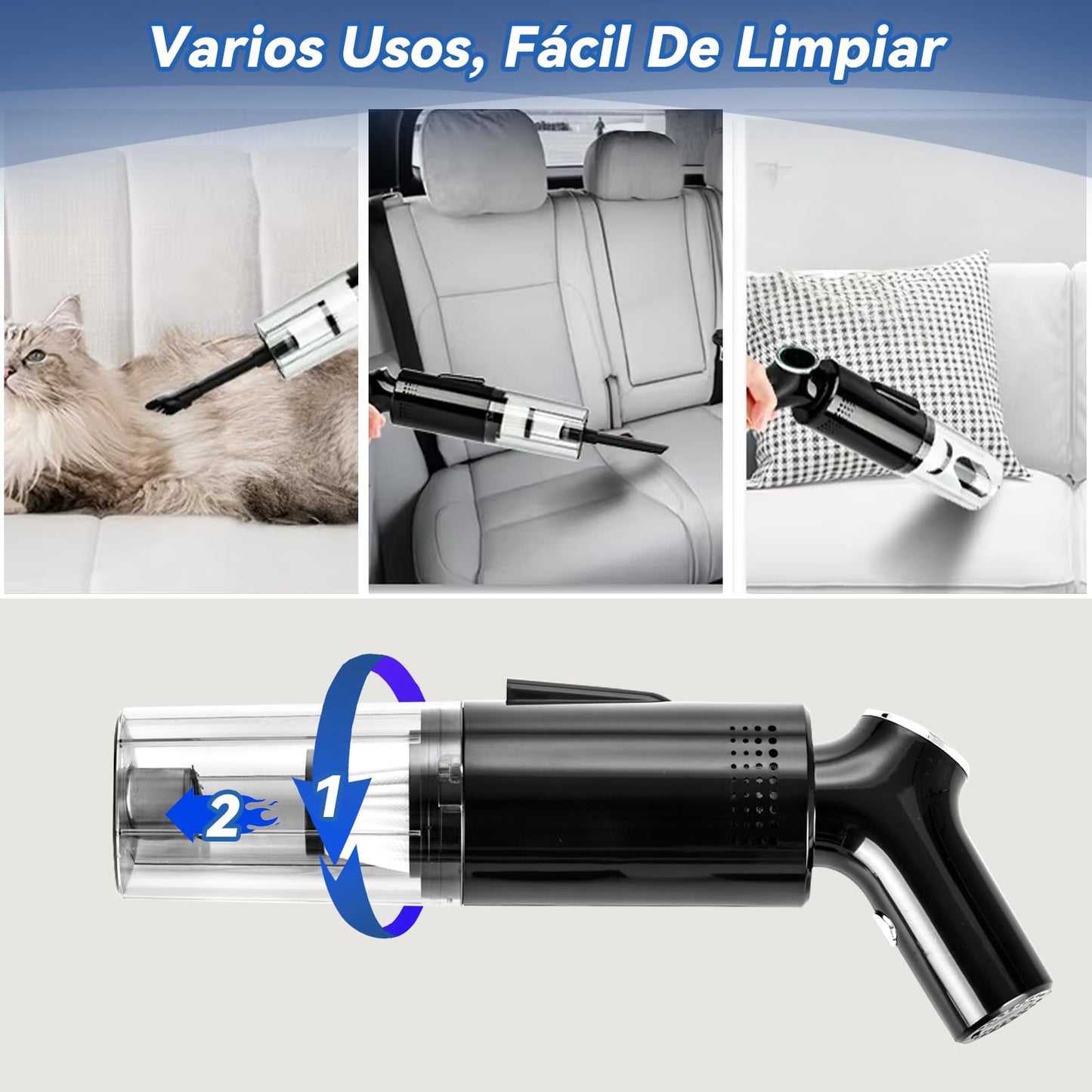 Aspiradora Inalámbrica,15000Pa Aspiradora Vertical 5 en 1 con Depósito de Agua,Filtro HEPA,Aspiradora de Mano con Luz LED,Batería de 3*2000 mAh,Apta para Todo Tipo de Suelos,Pelos de Mascotas,Sofá