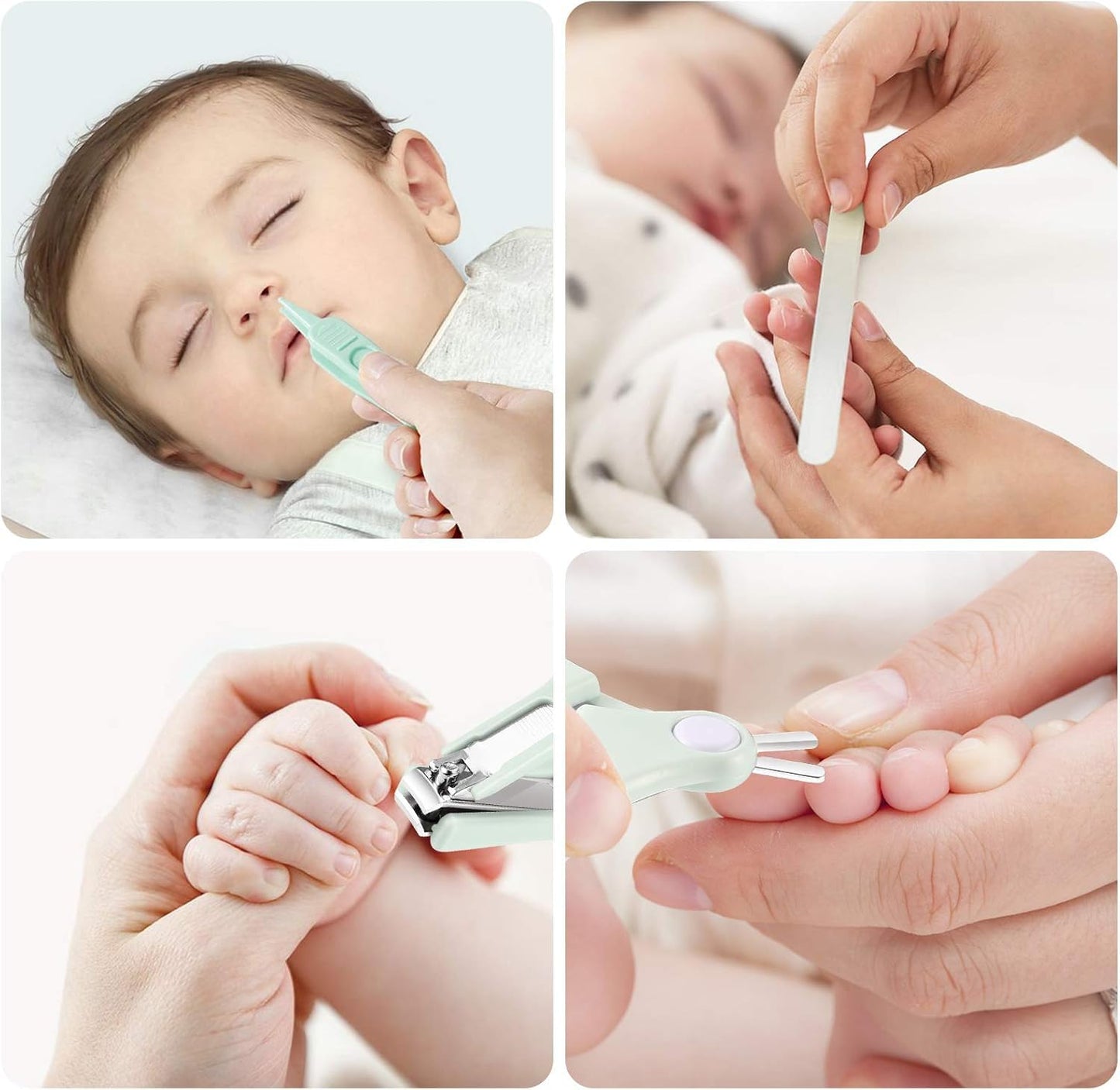 DOOGAXOO Kit de cortaúñas para bebé, 4 en 1, set de cuidado de uñas para bebé, con lima de uñas, tijeras y pinzas, kit de manicura para bebé y pedicura para recién nacido, niños, búho verde