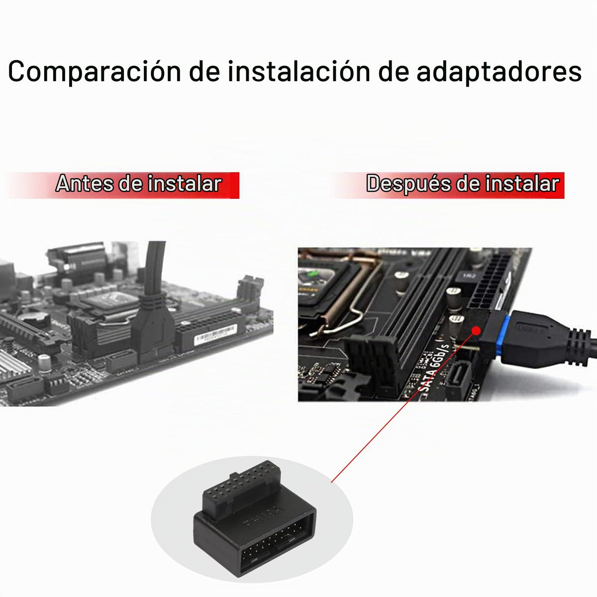 Adaptador de Placa Base USB3.0 SHANFEILU 90 Grados 19 Pines 20 Pines