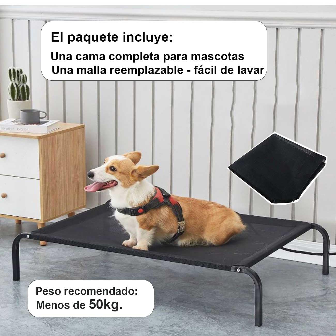 DYNAFIRE Cama para Perro, Cama Elevada para Perro de Antideslizante, con 2 Malla de Transpirable y Lavable. Cama Portátil Mascota para Interior y Exterior. Color Negro