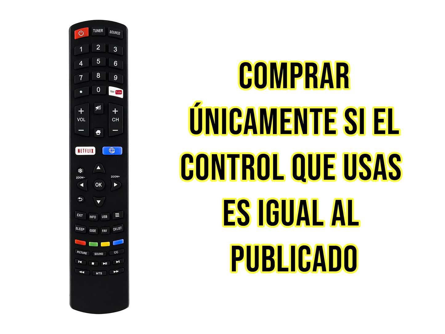 CONTROL EXPERT Control Remoto HK Pro JVC Atvio Speler Aiwa EVL Smart TV con botón de Netflix y Youtube Modelo: RC311S, Control Directo