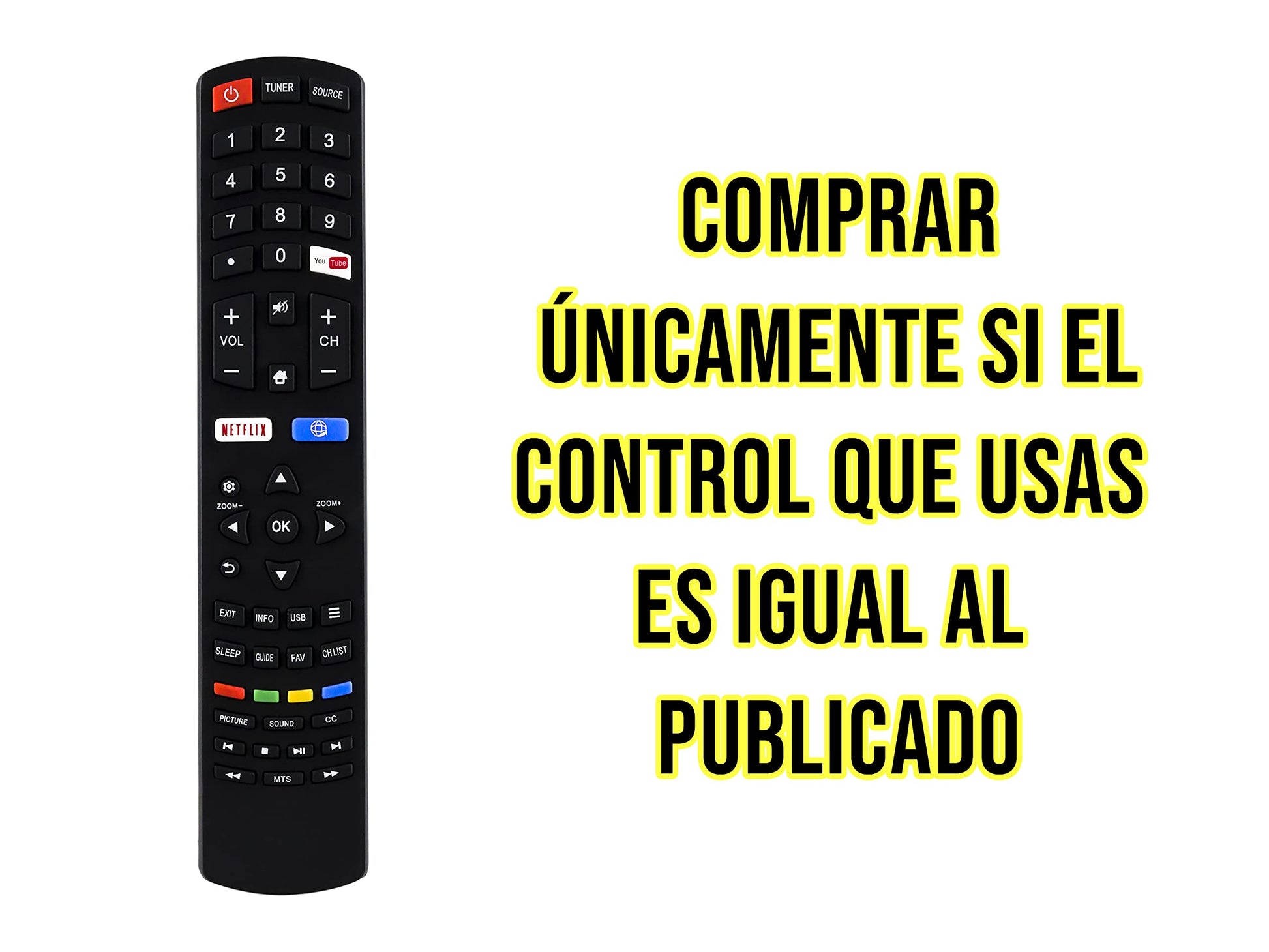 CONTROL EXPERT Control Remoto HK Pro JVC Atvio Speler Aiwa EVL Smart TV con botón de Netflix y Youtube Modelo: RC311S, Control Directo