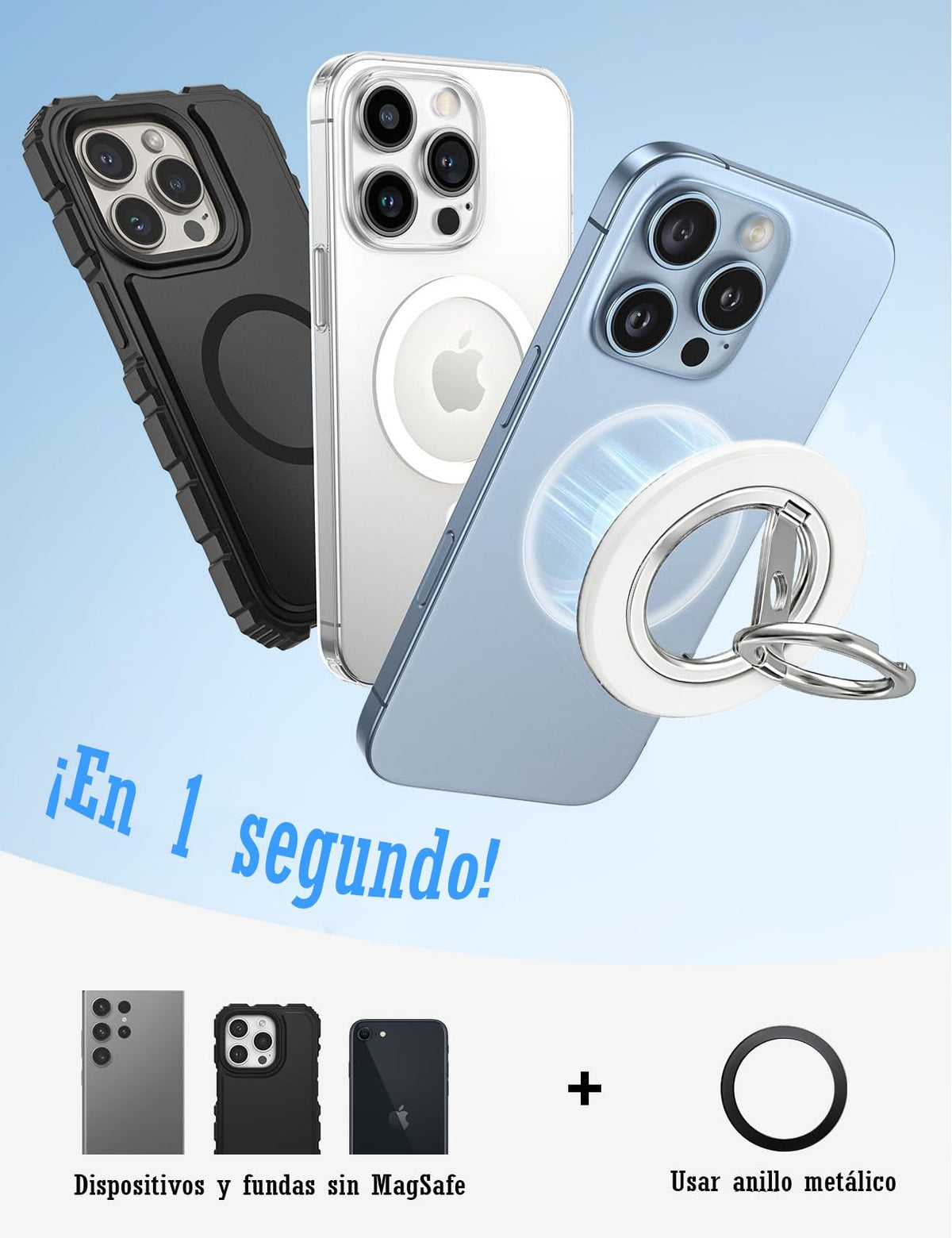 Soporte Magnético YCFXD Negro con Anillo de Doble Cara y Rotación de 360° para Celular Compatible con iPhone y Android