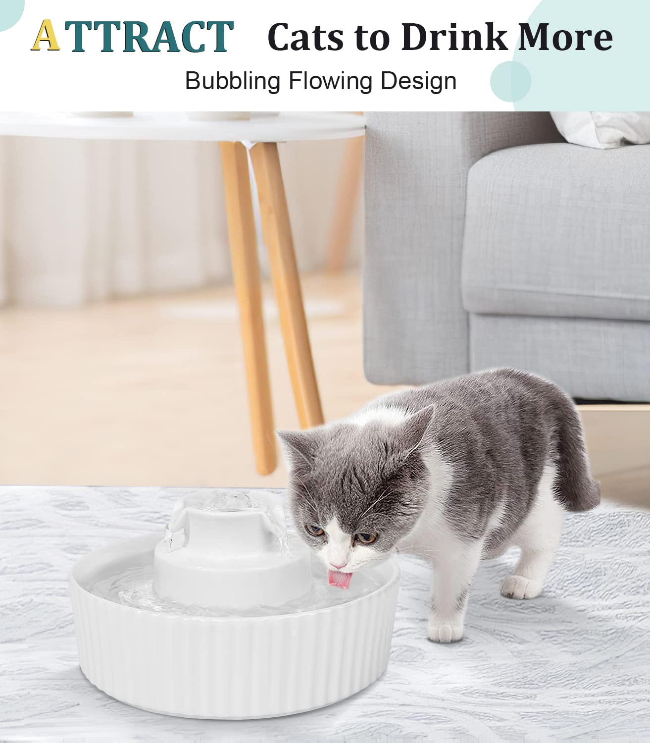 Fuente de Cerámica NautyPaws Azul con Dispensador Automático para Mascotas