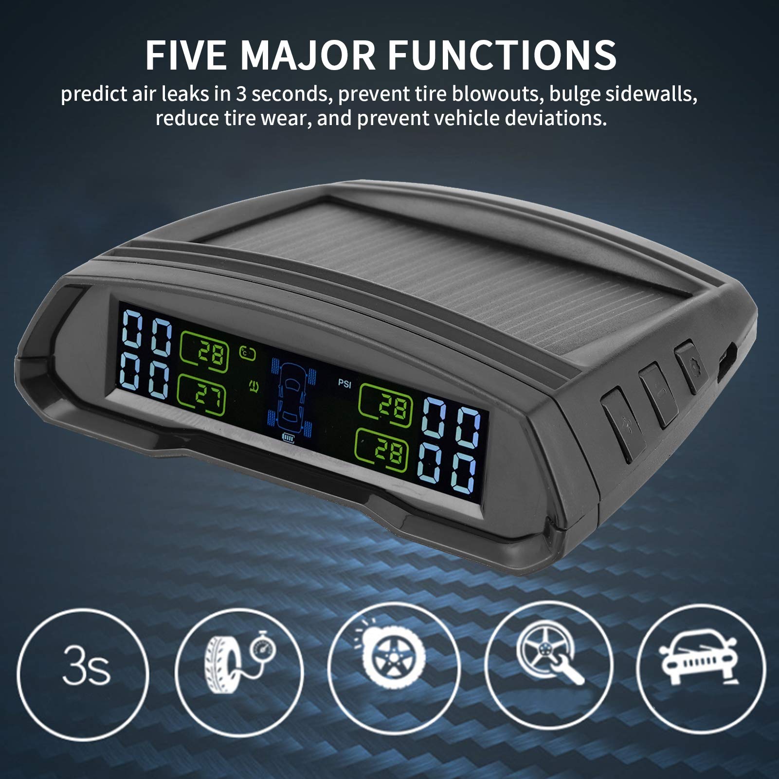 Sistema de Monitoreo de Presión de Llantas Aramox T802C-TJ LCD Digital Inalámbrico Solar USB