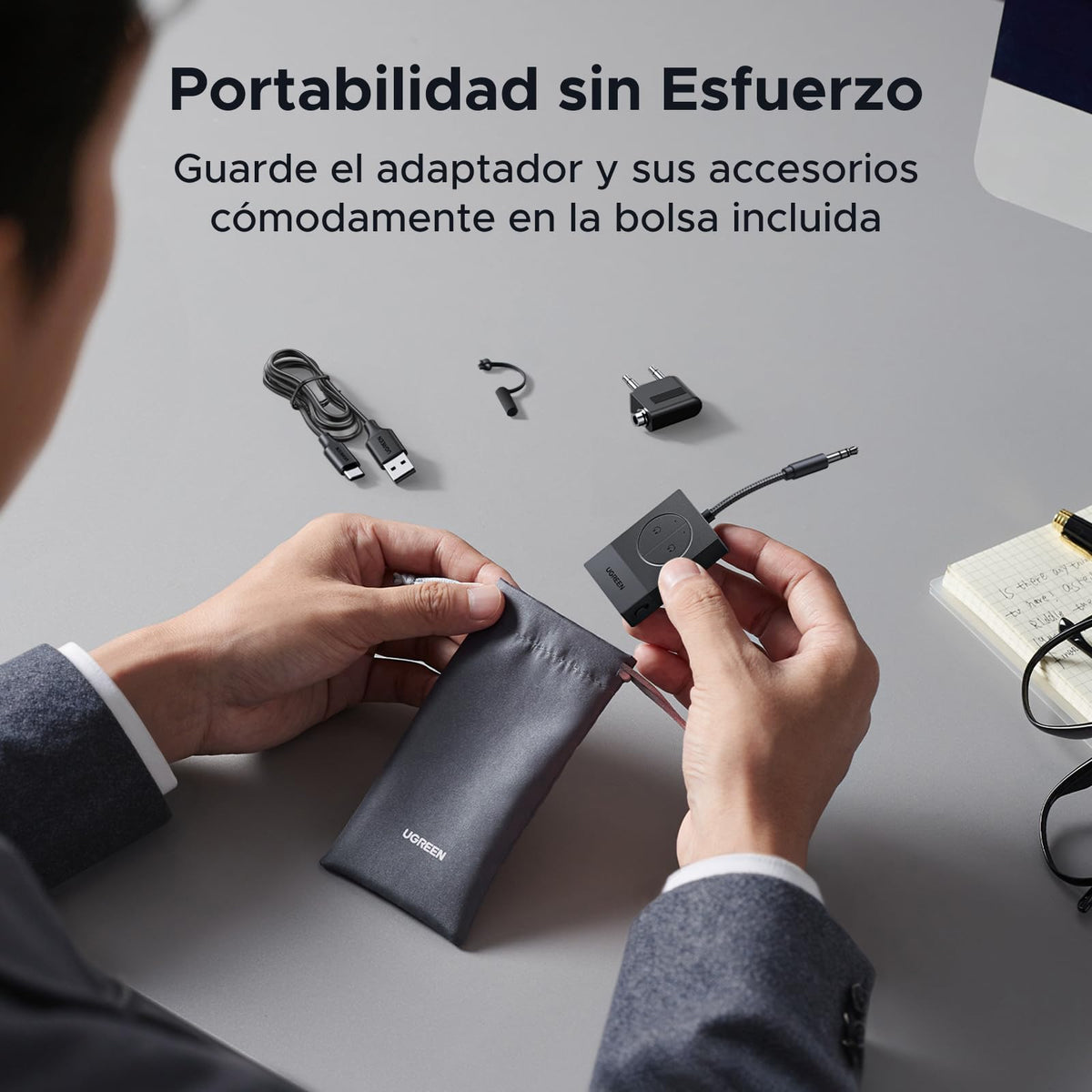Transmisor Bluetooth 5.4 UGREEN Negro con Batería 19h para Avión