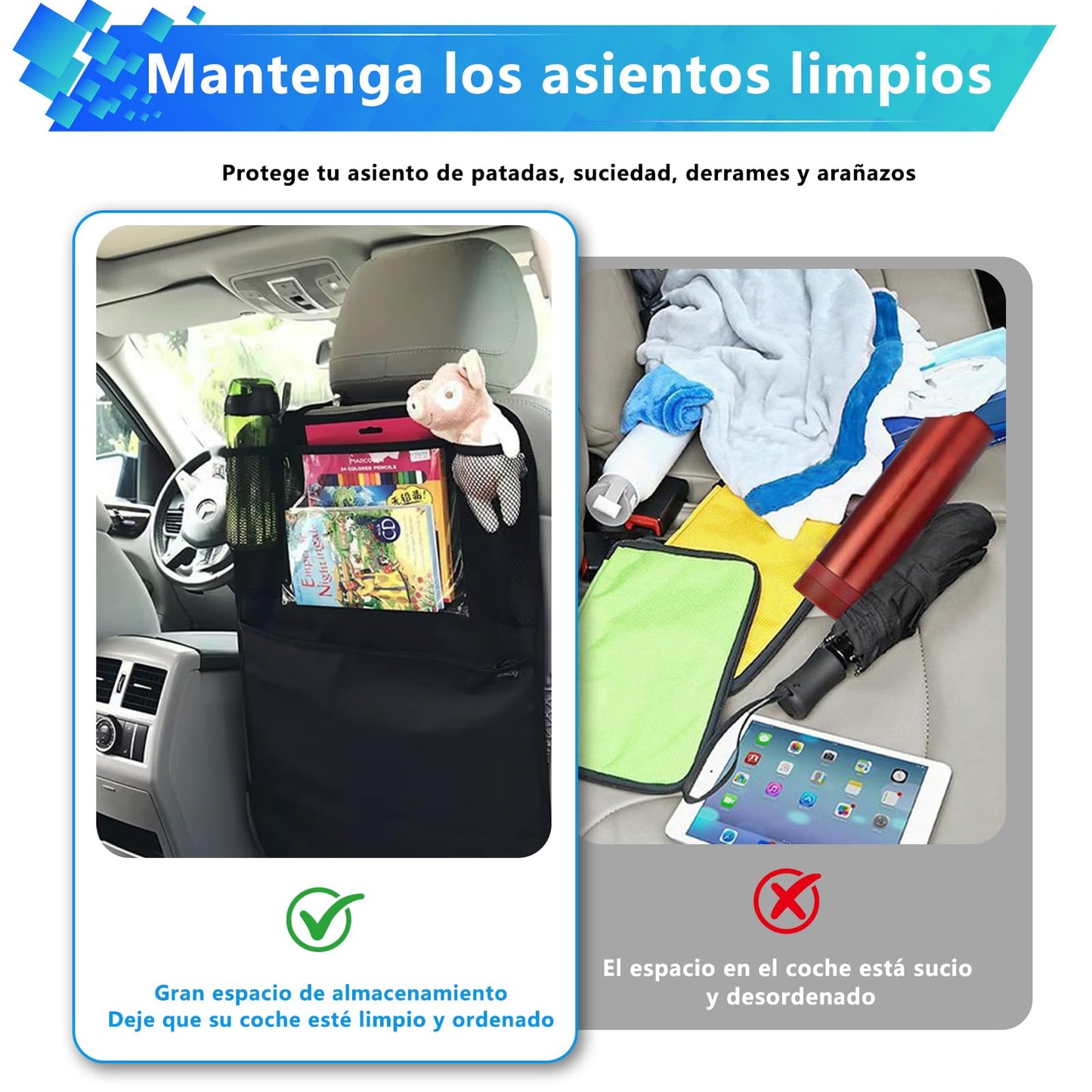 DHZMDS Organizadores Para Asientos De Coches Para Niños Universal, Protector Trasero Del Asiento Con Soporte Transparente Para La Pantalla De La Tableta, Impermeable y Fácil de Limpiar (2 en negro)