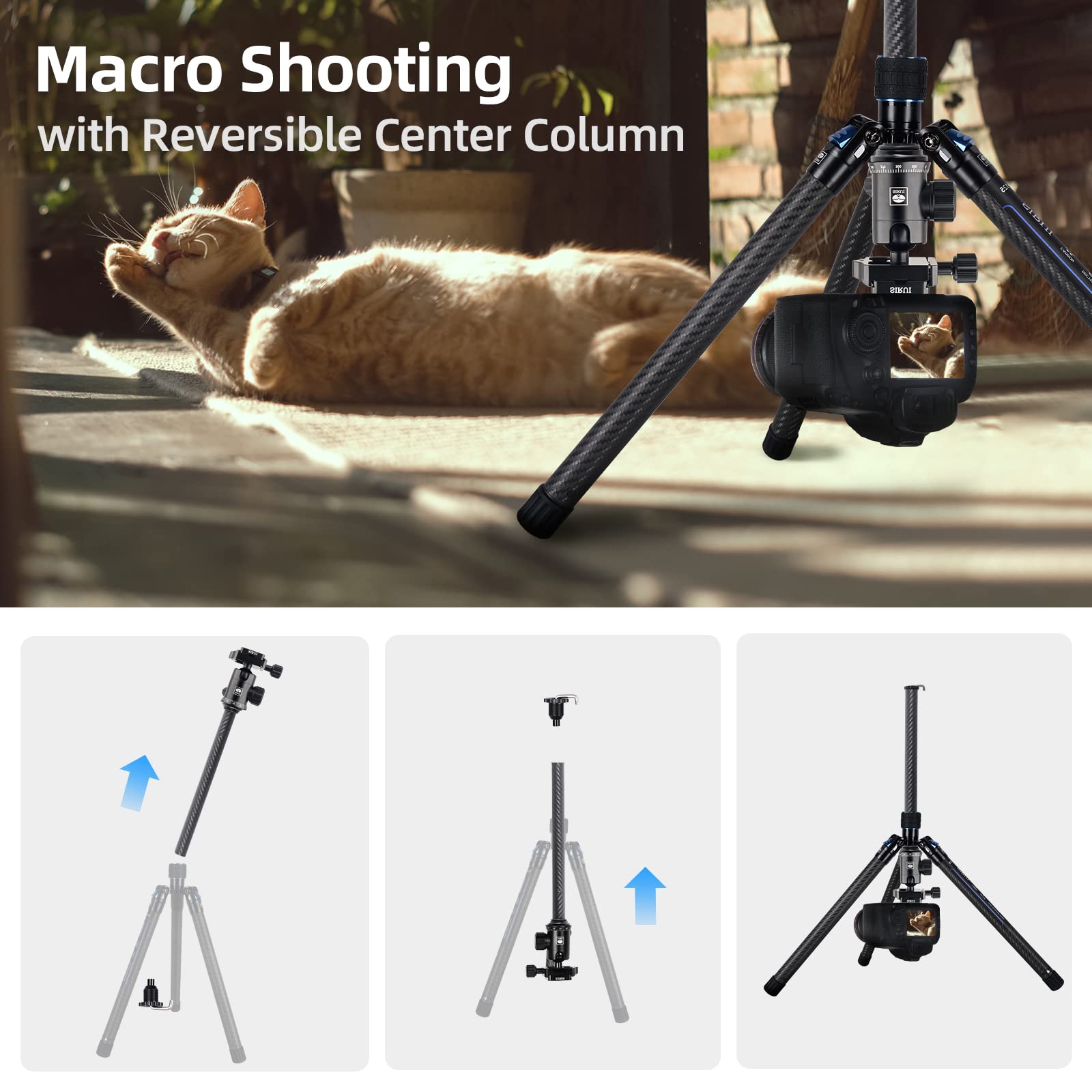 Trípode de Viaje SIRUI Fibra de Carbono Negro con Cabeza de Bola 360° Traveler X-II