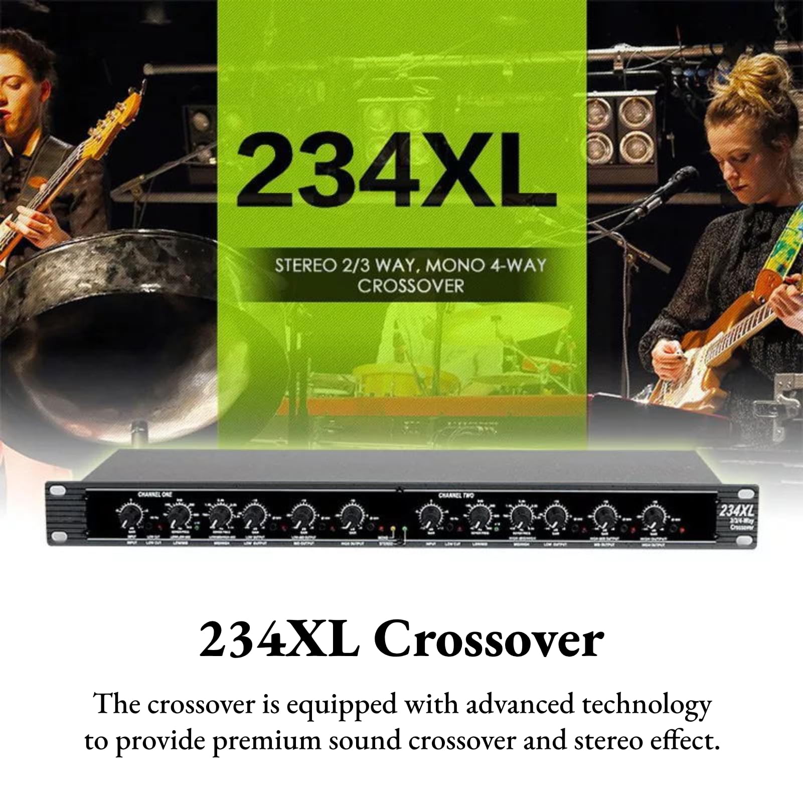 Crossover 234XL, Crossover Electrónico Mono de 2/3 Vías, Crossover de 4 Vías con Cable de Alimentación para Presentaciones en Escenarios Al Aire Libre