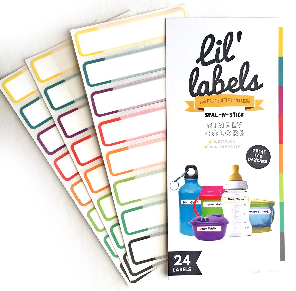 Baby Bottle Labels - Write-On, Self-Laminating, Dishwasher-safe, Simply Colors