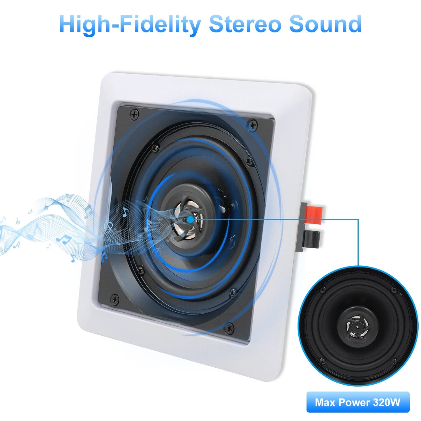 Herdio - Altavoces de techo Bluetooth, 320 W, 5.25 pulgadas, sistema de sonido envolvente, perfecto para cine en casa, TV, baño, blanco, 2 pares