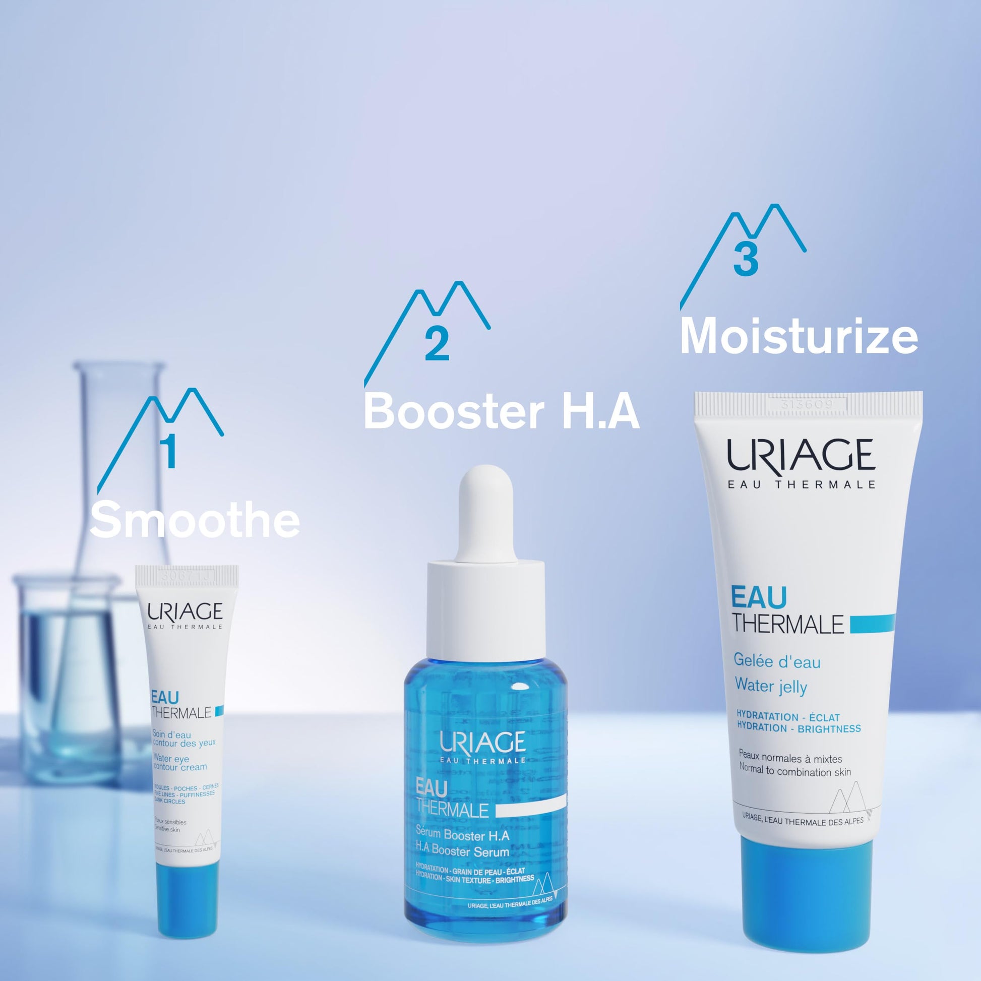 Uriage Eau Thermale gel hidratante con Ácido Hialurónico 40ml - 24H Hidratación Intensa y luminosidad. Gel facial fundente ligero y fresco para pieles normales a mixtas - Efecto refrescante y aroma fresco - No comedogénico
