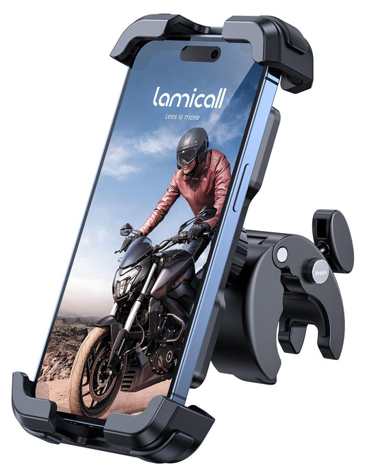 Lamicall Soporte Celular Motocicleta, Porta Celular Bicicleta - Soporte Celular Moto De Montaje Rápido Mejorado iPhone 15 14 13 12 11, Galaxy S23 y Teléfonos Celulares De 4.7 a 6.8 Pulgadas