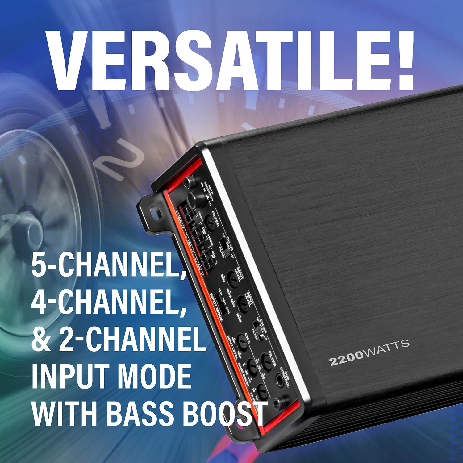 BOSS Audio Systems Elite BE2200.5D Amplificador de Coche de 5 Canales Clase D 2200 W, 2 Ohm Estable, Digital, Rango Completo, Fuente de alimentación Mosfet, Ideal para Altavoces y subwoofers
