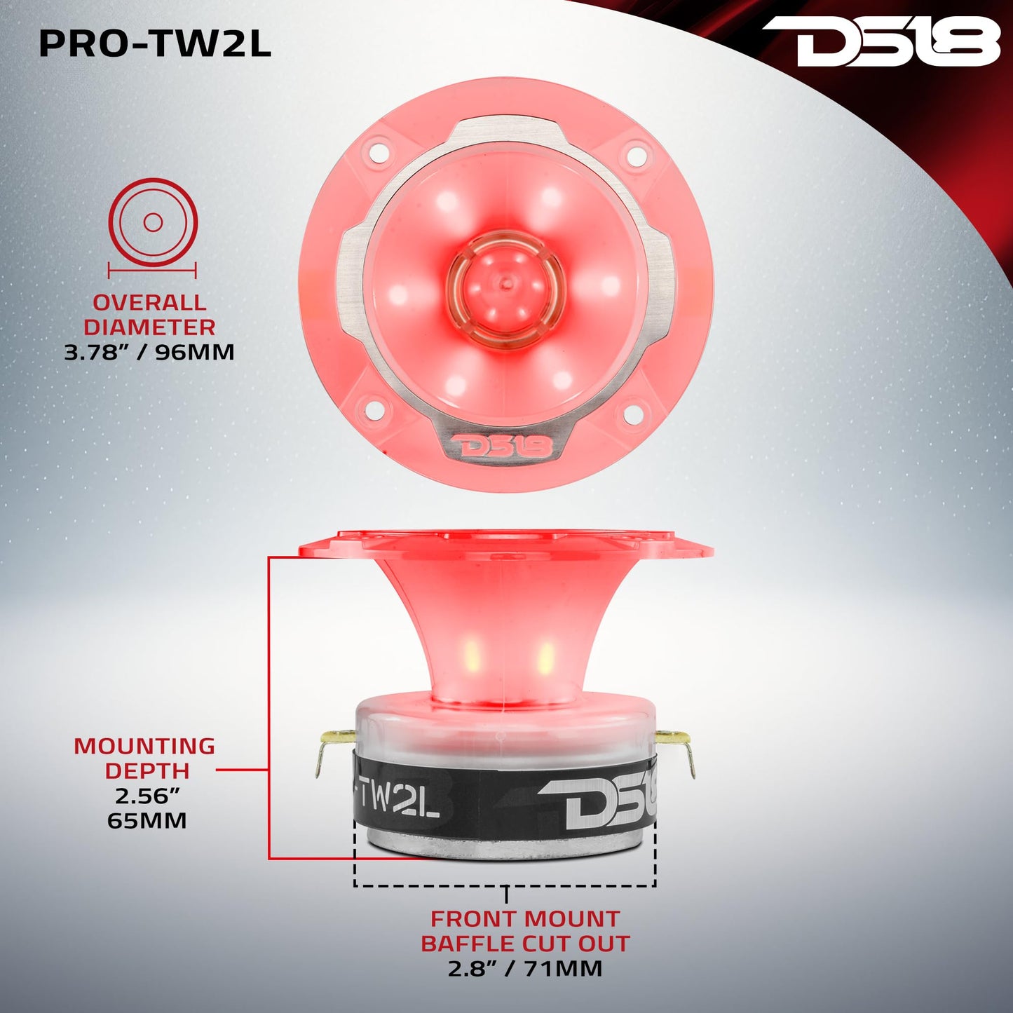 DS18 PRO-TW2L RGB Alluminum Super Bullet altavoz de agudos y Bullet- Bobina de voz de 1 pulgada, cuerpo de policarbonato y bala, 400 W máximo, 200 W RMS, 4 ohmios, cruce integrado, los tweeters PRO son los mejores (par)