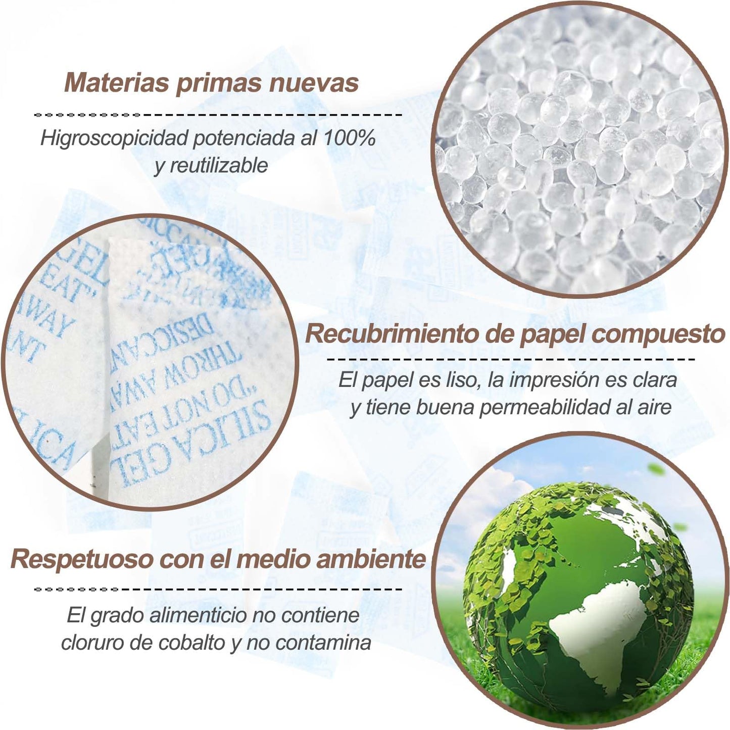 1000 Packs Silica Gel 1gramo Deshumidificador Reutilizable, Grado Alimenticio y Farmacéutico, Desecantes Gel de Silica para la Humedad
