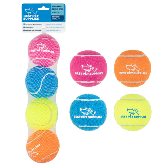 Best Pet Supplies - Pelotas de Tenis chirriantes para Perros, Paquete de 4, Juguetes interactivos de Alta Resistencia para lanzar y Buscar, apoya el Ejercicio y el Entrenamiento de Comportamiento