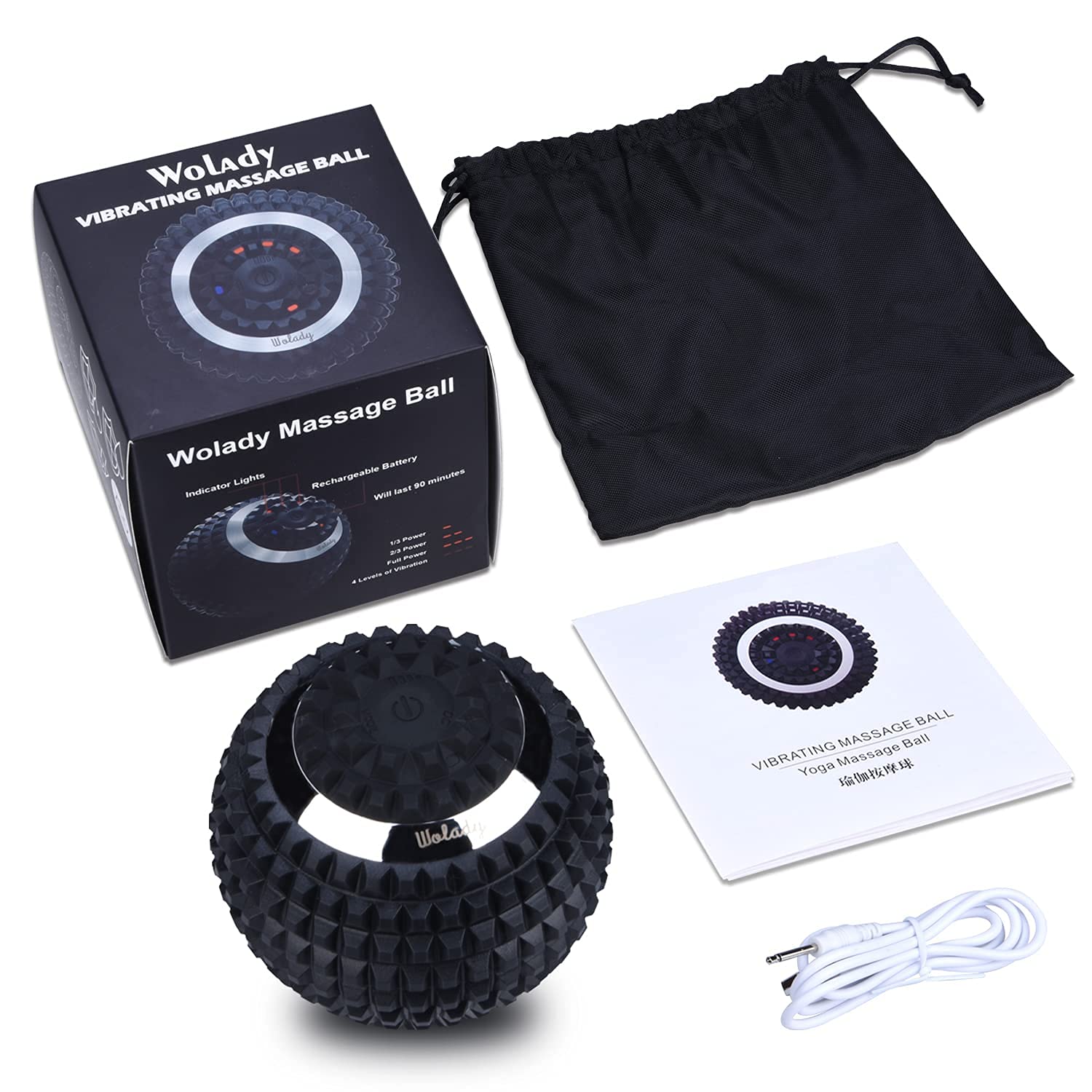 Bola de Masaje Vibratoria Wolady Alta Intensidad Lavable Recargable para Fitness y Yoga