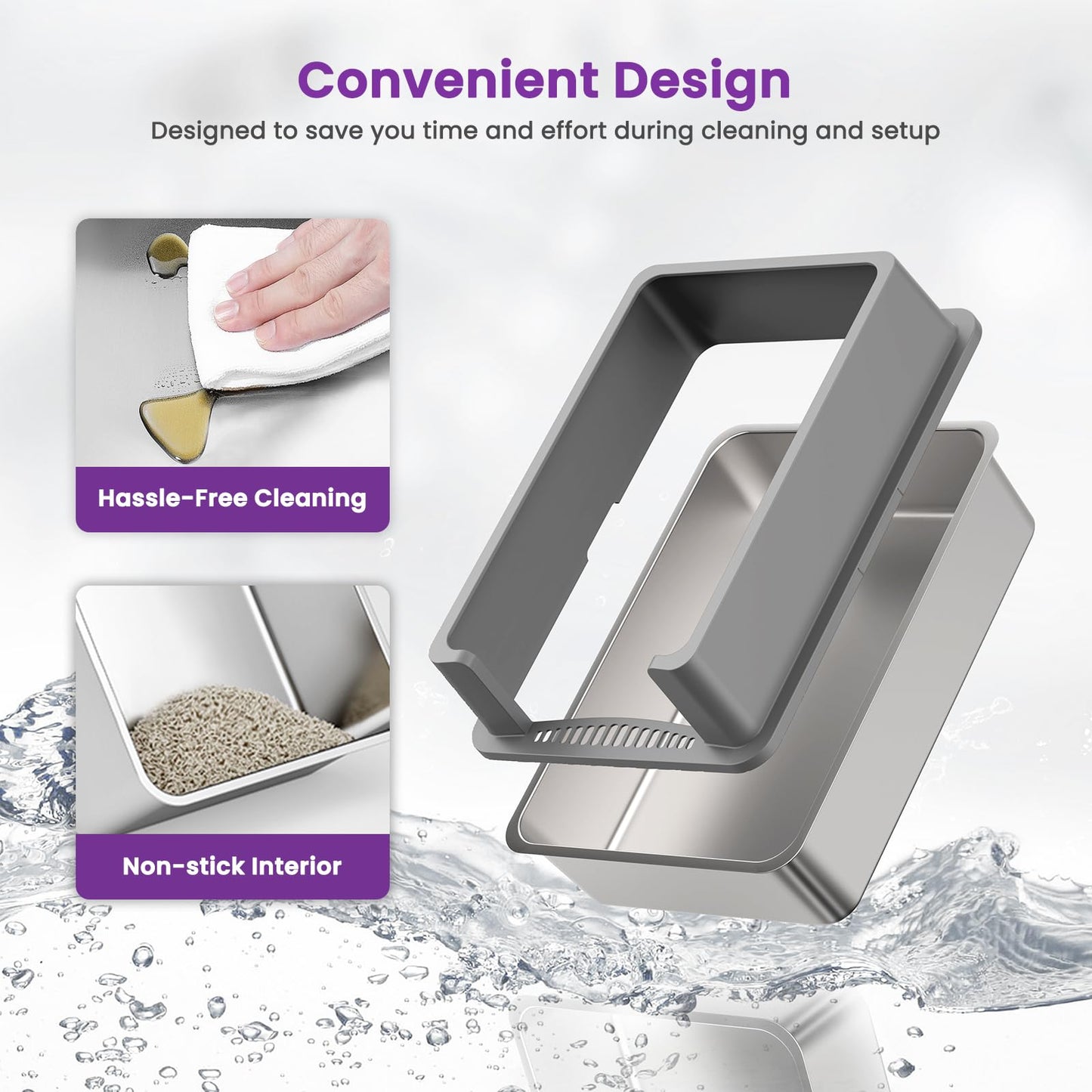 Arenero de Acero Inoxidable TIUUBT XXL Extragrande con Tapa Alta para Gatos Grandes y Hogares con Varios Gatos