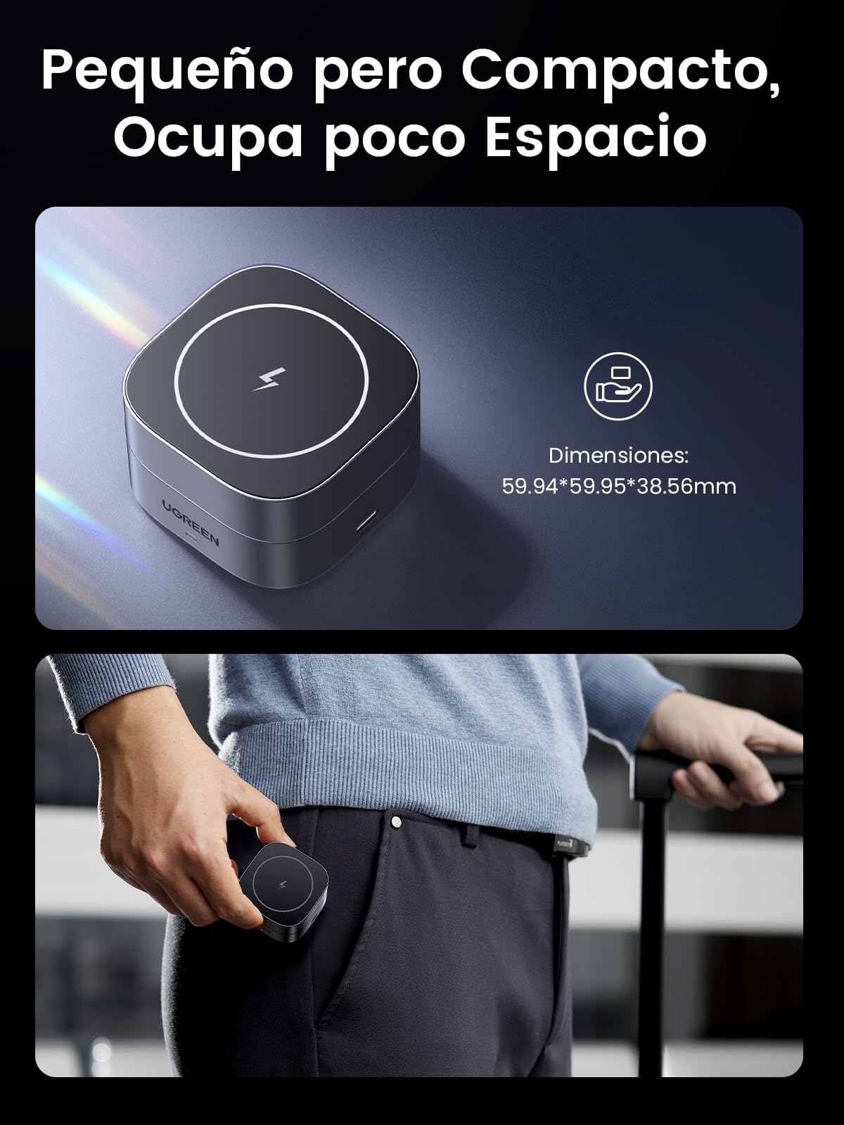 Cargador Inalámbrico Plegable UGREEN Magnética con Carga Rápida Qi para iPhone y AirPods