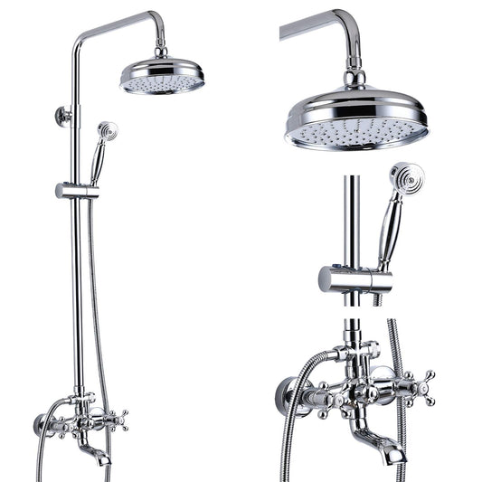 gotonovo - llave de ducha de baño, mezclador de lluvia redondo de 8 pulgadas, doble asa cruzada con boquilla para tina, montaje en pared, accesorios de ducha de baño, pulverizador de mano de metal de