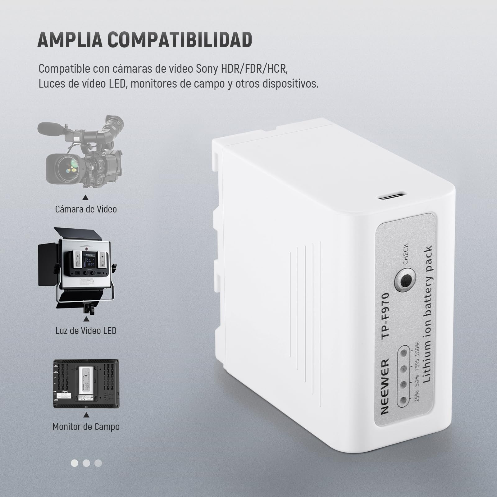 Batería de Repuesto NEEWER Blanco 10500mAh Carga Rápida USB C para Videocámara Sony, Canon y Nikon