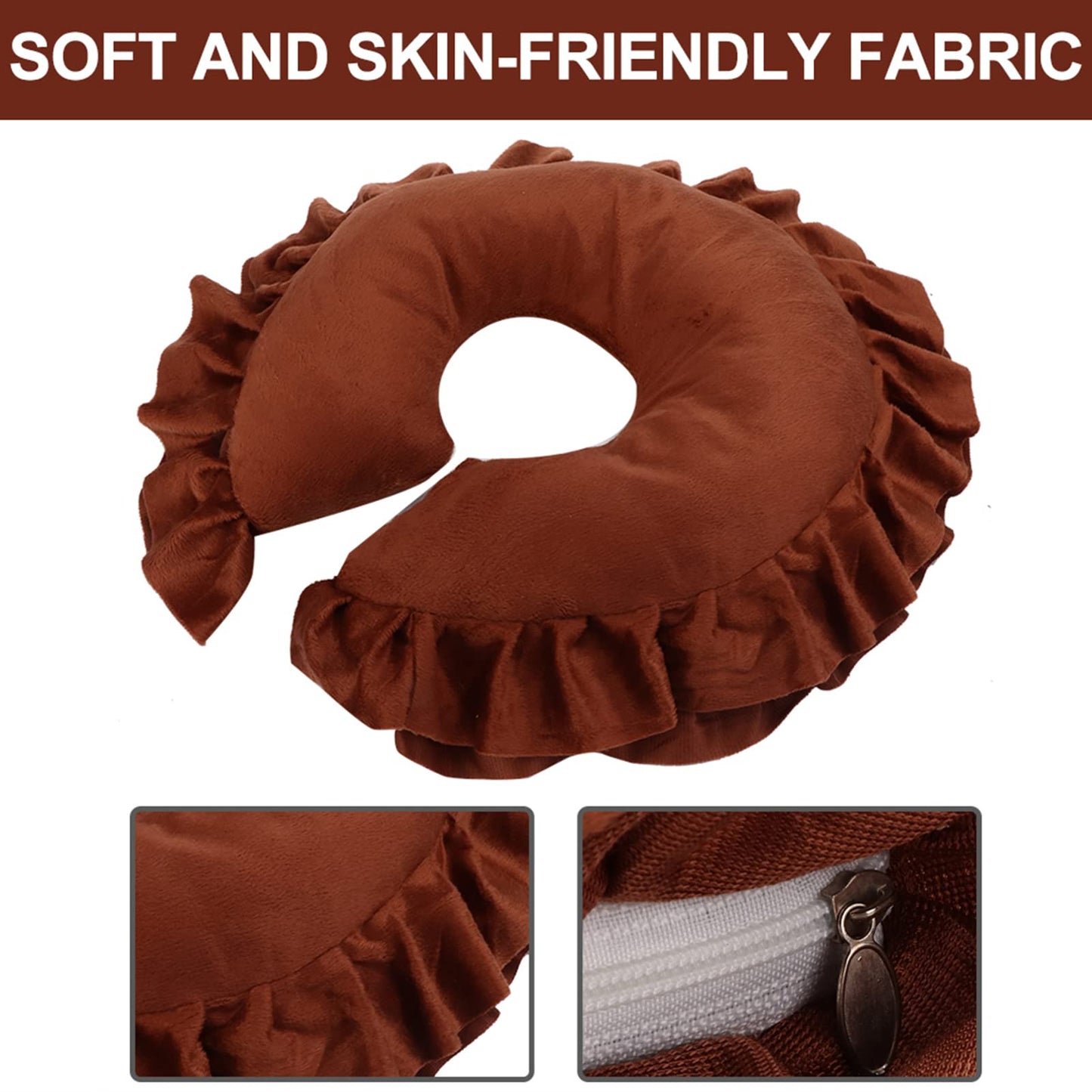 Almohada Facial en Forma de U Desmontable Marrón para Salón de Spa y Cama de Masaje