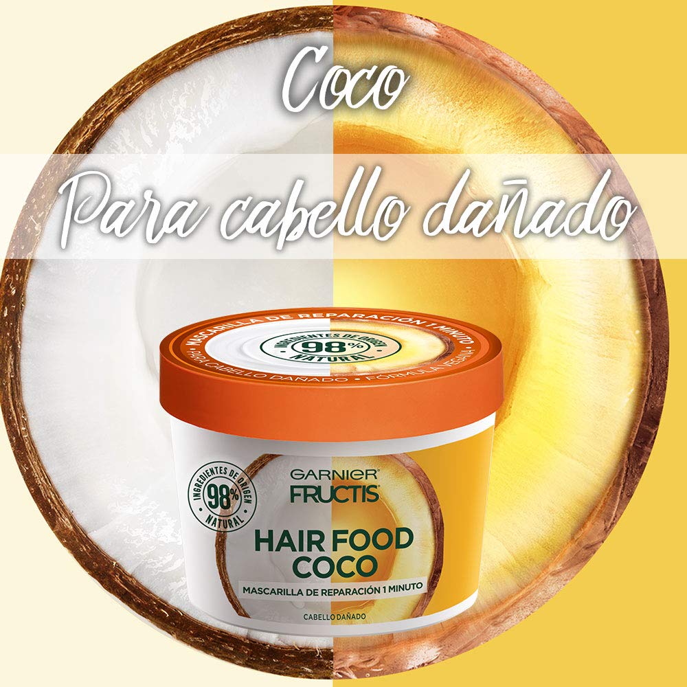 Garnier Fructis H5537200 Mascarilla para Cabello Natural Vegana Anti Frizz con Fructis Hair Food, Verde, 350 ml + Fructis Acondicionador Hair Food Aguacate, 350 ml + Fructis Mascarilla