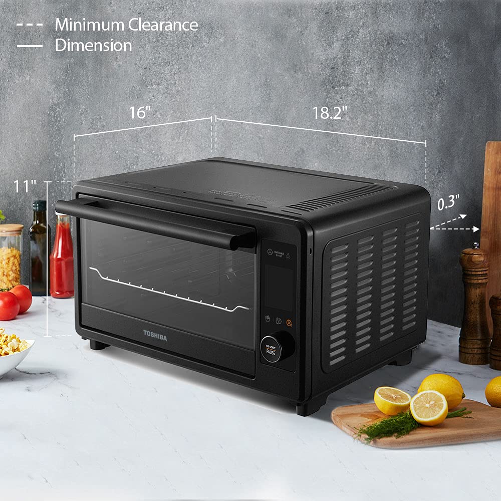 Toshiba TL2-AC25CZA (GR) - Horno tostador para freidora de aire, horno de convección digital 6 en 1 para 9 preestablecidos de cocina, pan de 6 rebanadas/pizza de 12 pulgadas, 1750 W, gris carbón