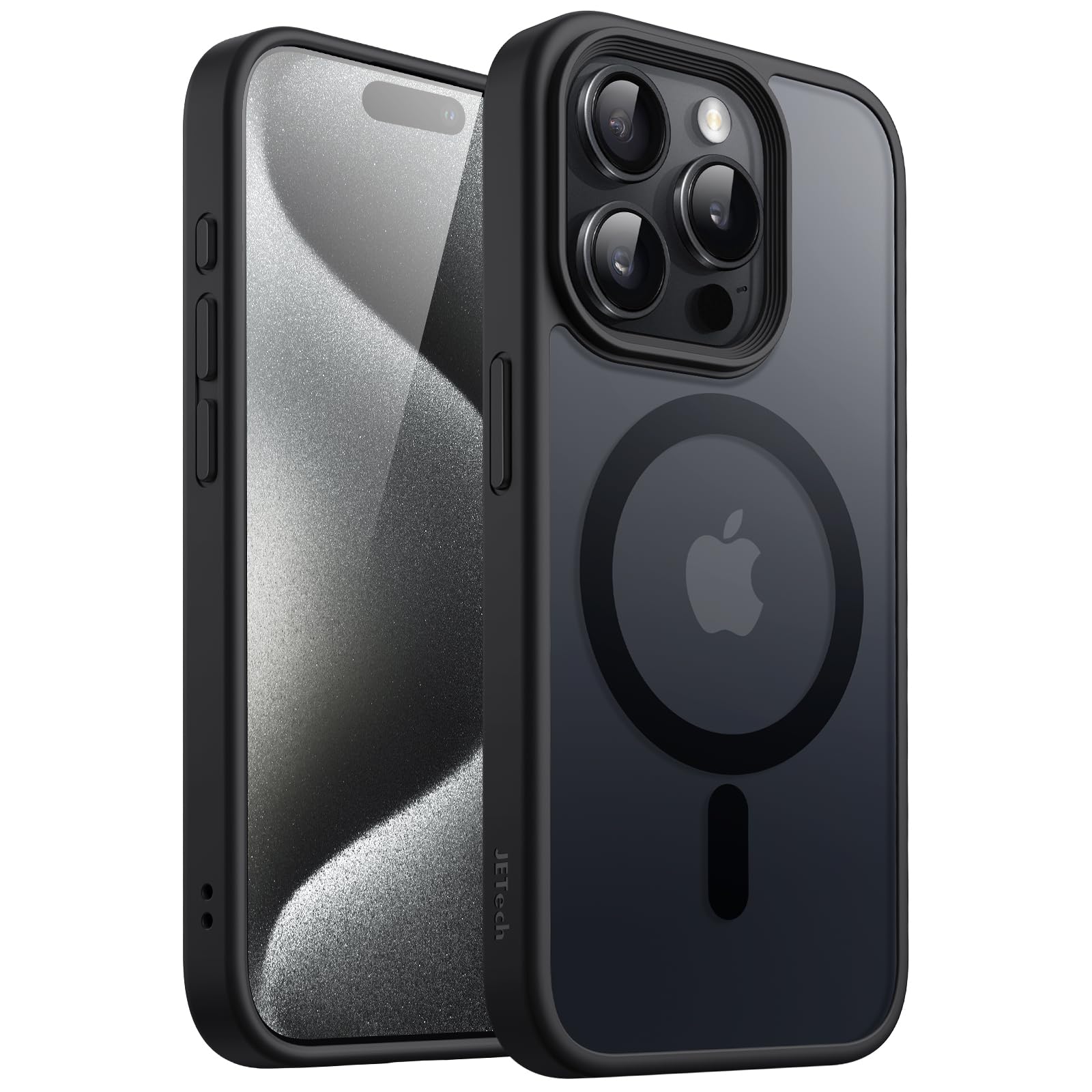 JETech Funda Magnética para iPhone 15 Pro 6.1 Pulgadas Compatible con MagSafe, Carcasa Translúcida Mate Trasera Fina Antigolpes (Negro)