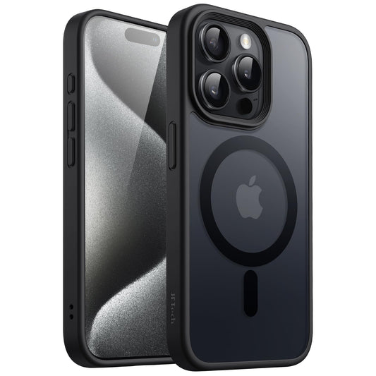 JETech Funda Magnética para iPhone 15 Pro 6.1 Pulgadas Compatible con MagSafe, Carcasa Translúcida Mate Trasera Fina Antigolpes (Negro)