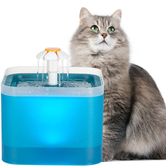 Fuente de Agua para Gatos, Fuente para Gatos Ultra Silenciosa con luz LED, Fuente de Agua para Mascotas con Capacidad de 2 l con Filtro, Dispensador Automático de Agua Potable para Gatos y Perros