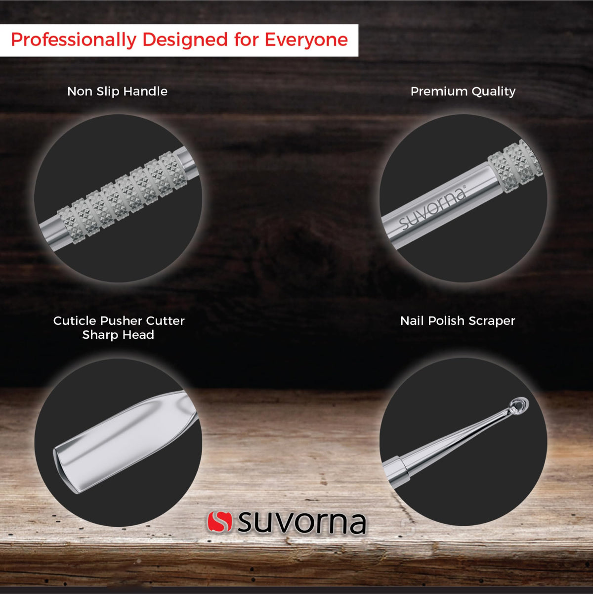 Suvorna Cuticle Pusher Tool & Nail Cleaning Tool, Mini Cuticle Pusher Stainless Metal Cuticle Pusher, Under Nail Cleaner Tool/Gel Nail Polish Remover Tool, Nail Cuticle Pusher for Salon, Spa & Home