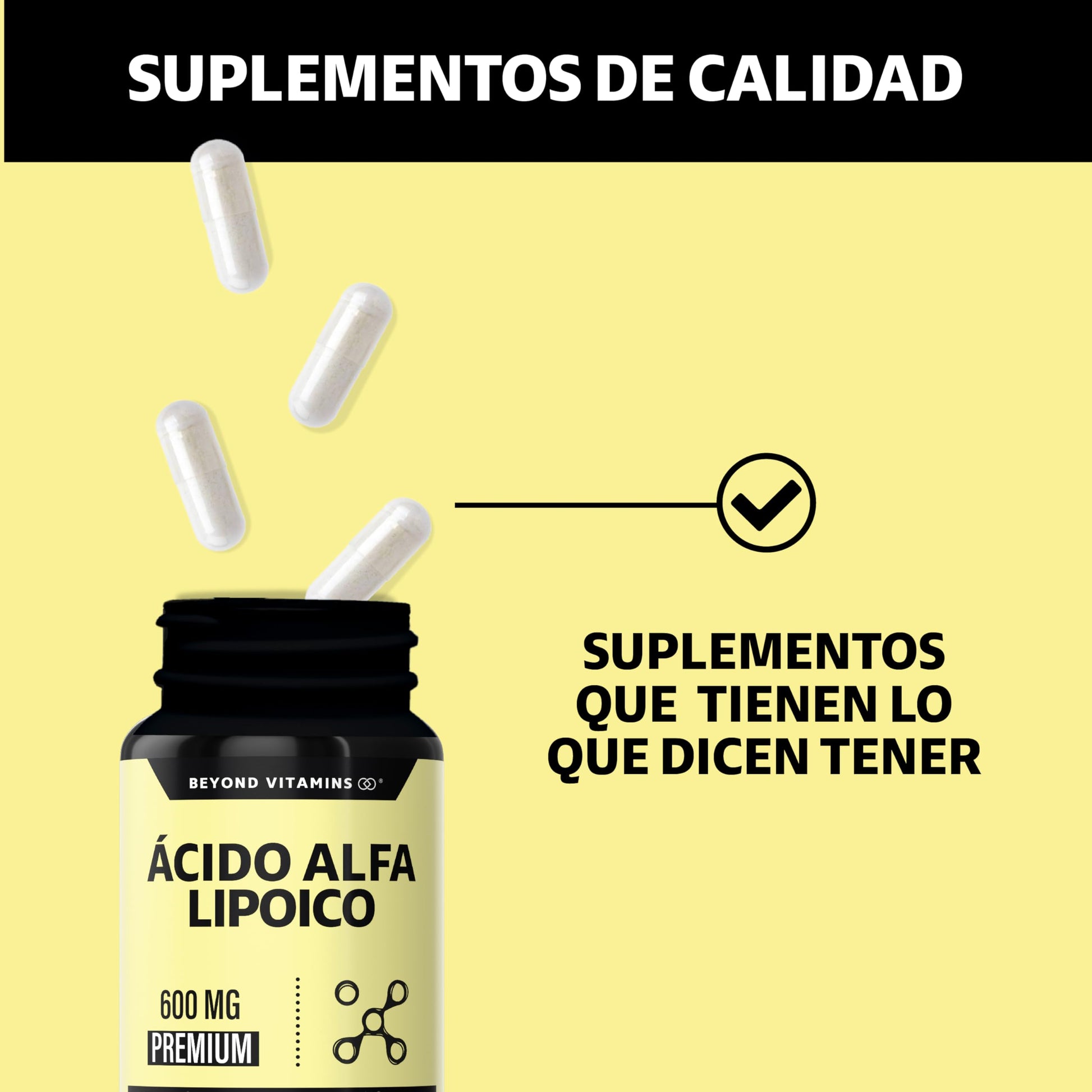 Beyond Vitamins | Ácido Alfa Lipóico (ALA) 600mg por cápsula, potenciado con Cúrcuma | Alpha Lipoic Acid de 1 sóla cápsula al día | 2 meses | Cápsulas Veganas, apto para todas las dietas