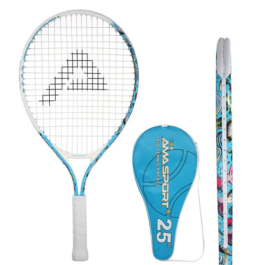 AMA SPORT - Raqueta de tenis para niños pequeños de 17 a 25 pulgadas para niñas y niños, raquetas de tenis de 4 colores para niños de 2 a 12 años con correa de hombro de nailon 420D
