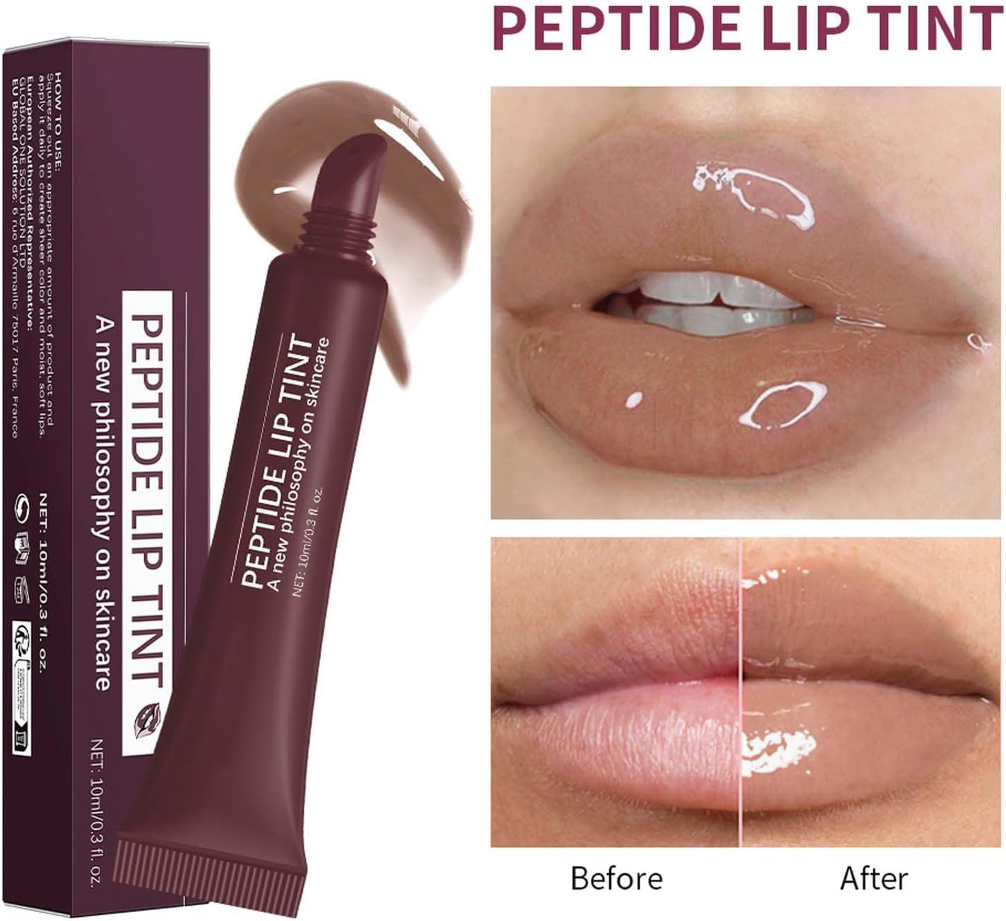 Lip Jam Brillo de Labios Hidratante Labial Voluminizador Bálsamo Labial de Larga Duración Tinte Labial Transparente Hidratante con Péptidos para Mujeres y Niñas, Labios No Pegajosos (3#)