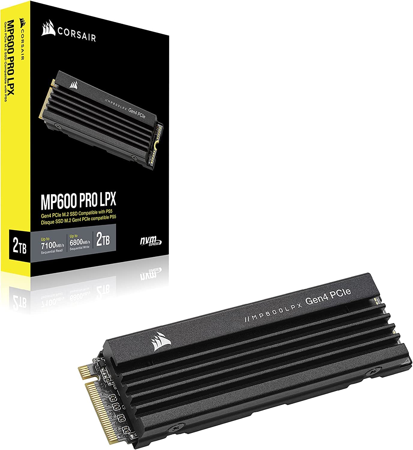 Corsair - Disco Duro SSD MP600 Pro LPX M.2 NVMe PCIe x4 Gen4 de 2 TB, optimizada para PS5 (velocidades de lectura secuencial de hasta 7100 MB/seg y escritura secuencial de 6800 MB/seg