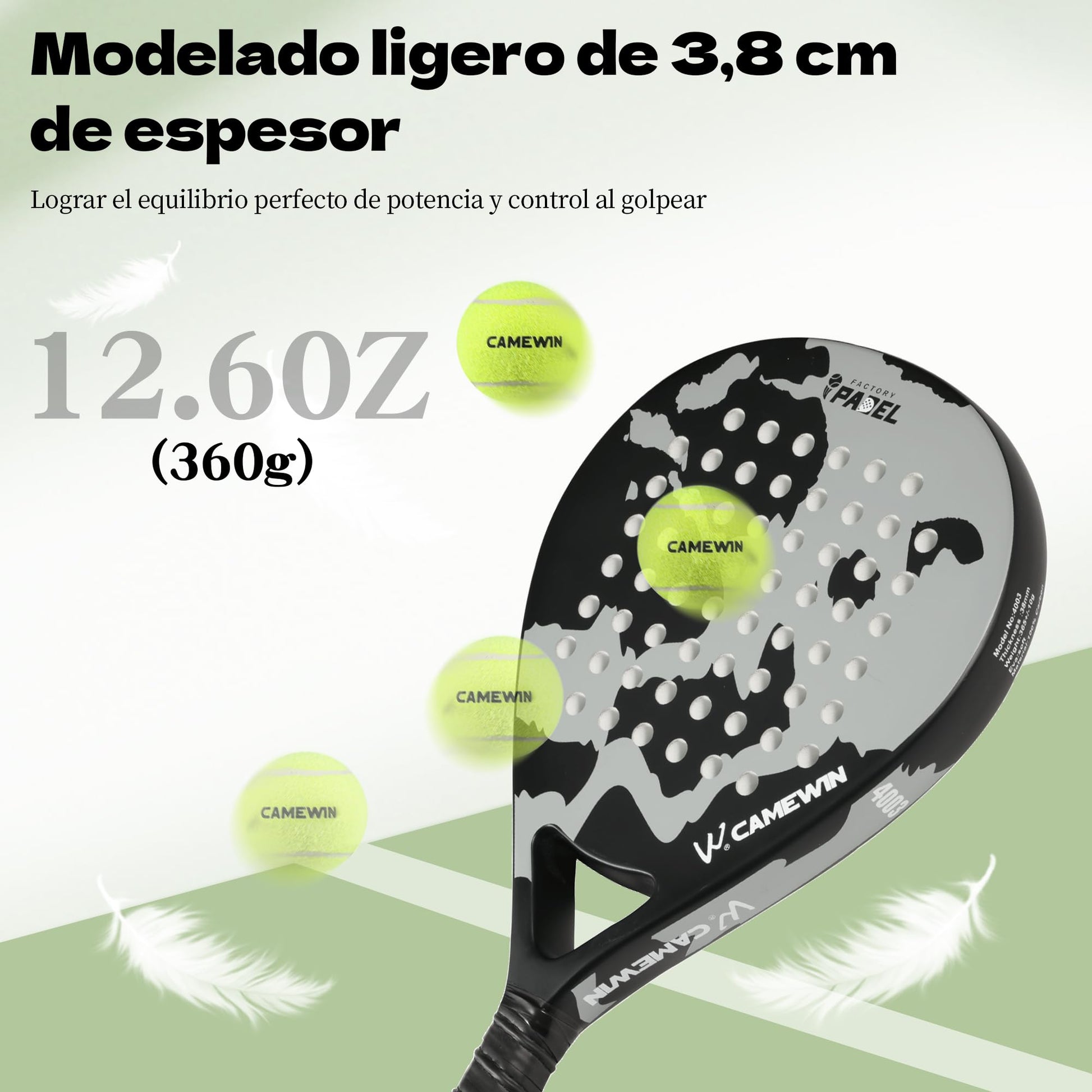 Camewin Raquetas de Pádel, Set de 2 Palas de Pádel 100% Fibra de Carbono con Fundas, 4 Grips y 2 Muñequeras, para Principiantes e Intermedios, pensada en Proteger la Raqueta Padel.
