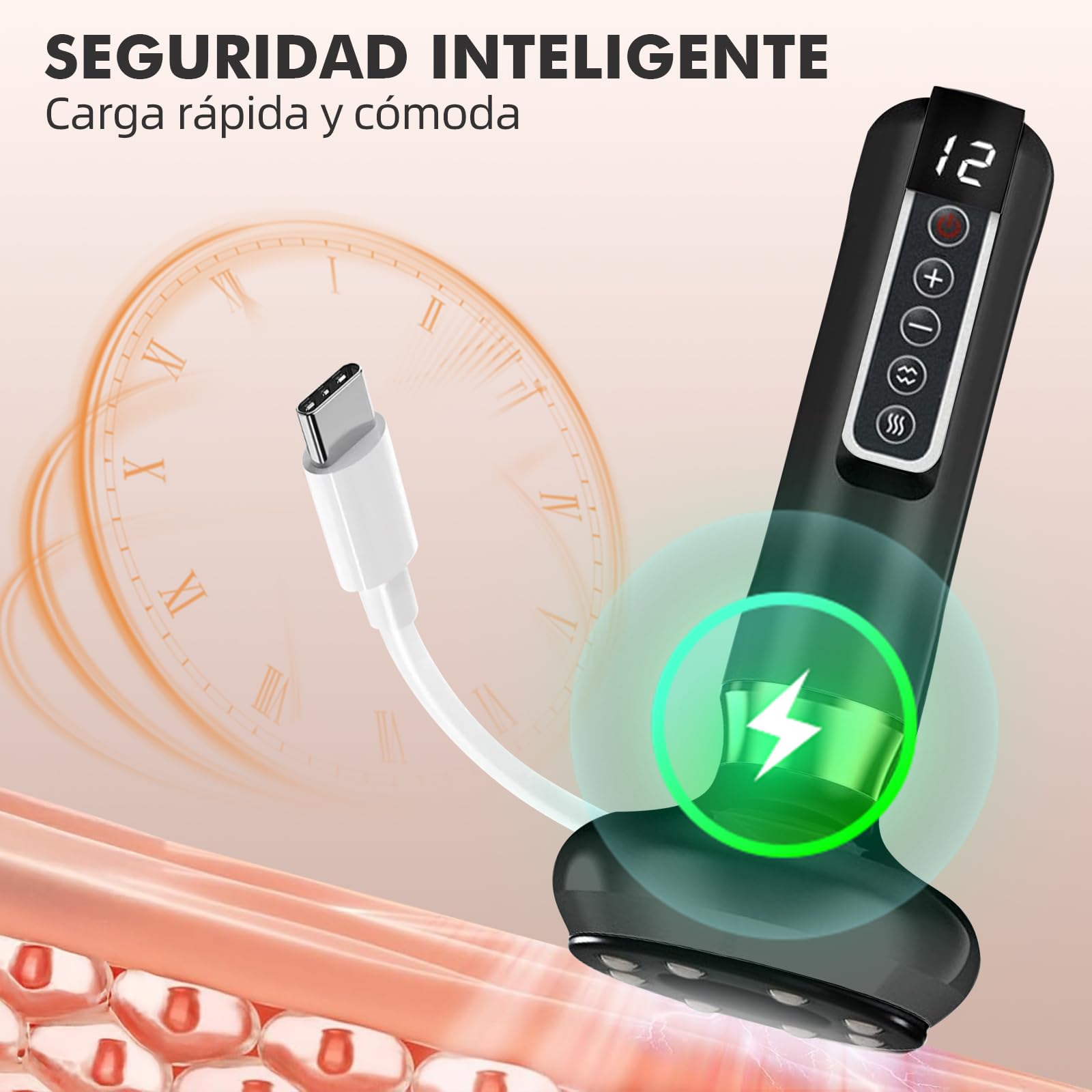 Masajeador Electrico Celulitis,Masajeador Corporal Multifuncional,con Tablero Gua Sha,Herramienta de Masaje Eléctrico,12 Niveles con Calor, Eliminador De Celulitis para Abdomen,Brazo,Cintura