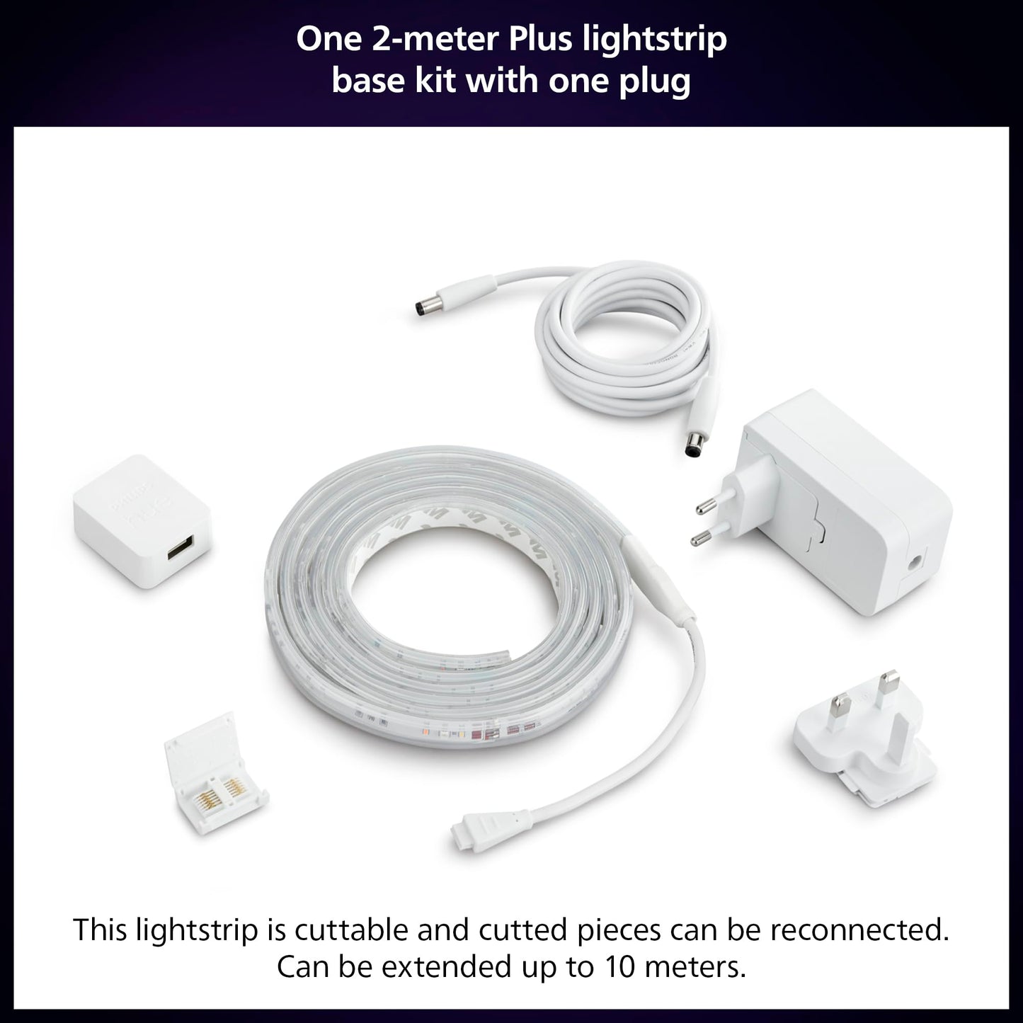 Extensión de Tira de Luz Inteligente Philips Hue Multicolor Versión 4 Compatible con Alexa para Interiores 1M