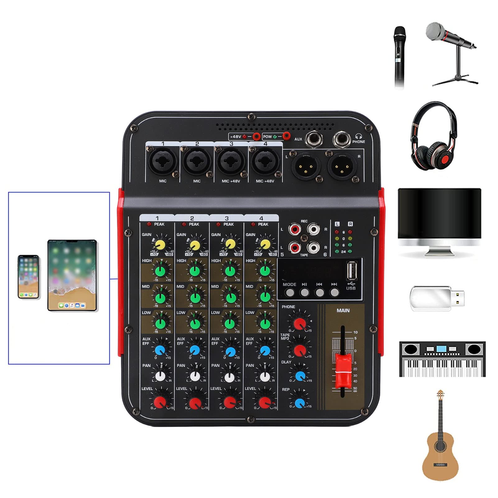 Consola Mezcladora Tgoon Negra con Control de Volumen Independiente para DJ